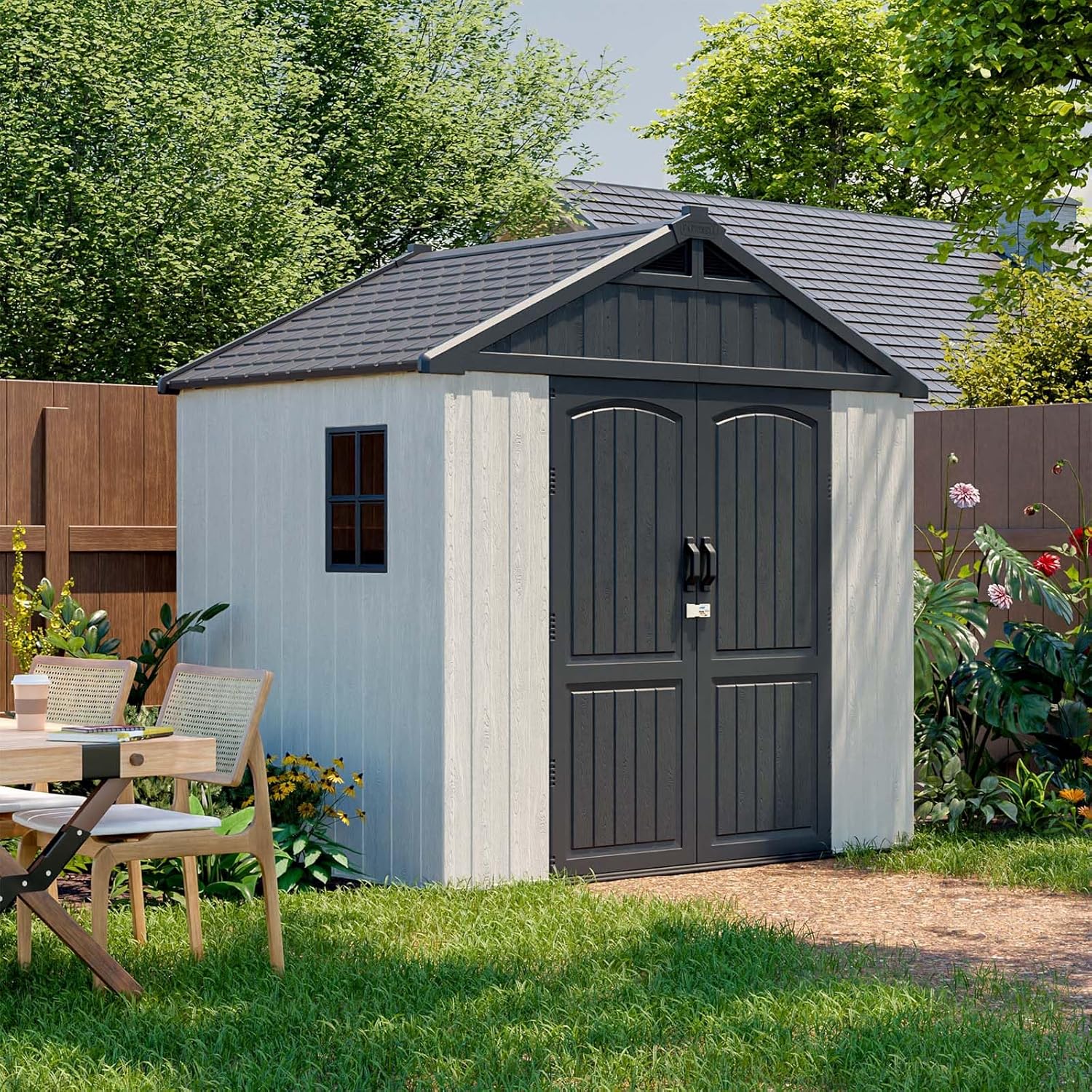Patiowell 6x4 FT Resin Outdoor Storage Shed With Floor - Light Gray - Image 3 Patiowell 6x4 FT Resin Outdoor Storage Shed With Floor - Light Gray - Image 3
