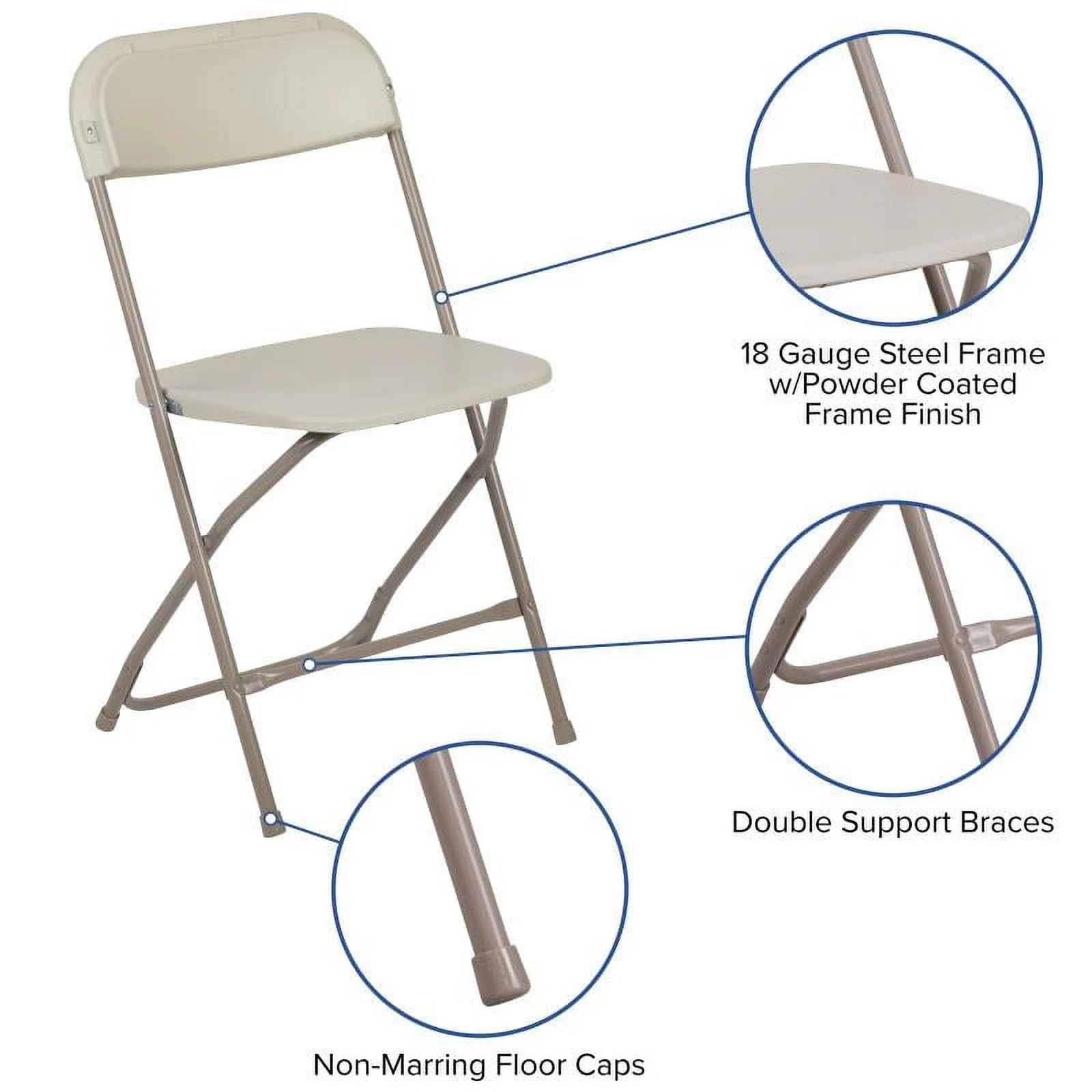 (50 PACK) 650 Lbs Weight Capacity Commercial Quality Beige Stackable Plastic Folding Chair - Heavy Duty Plastic Folding Chairs - Image 7