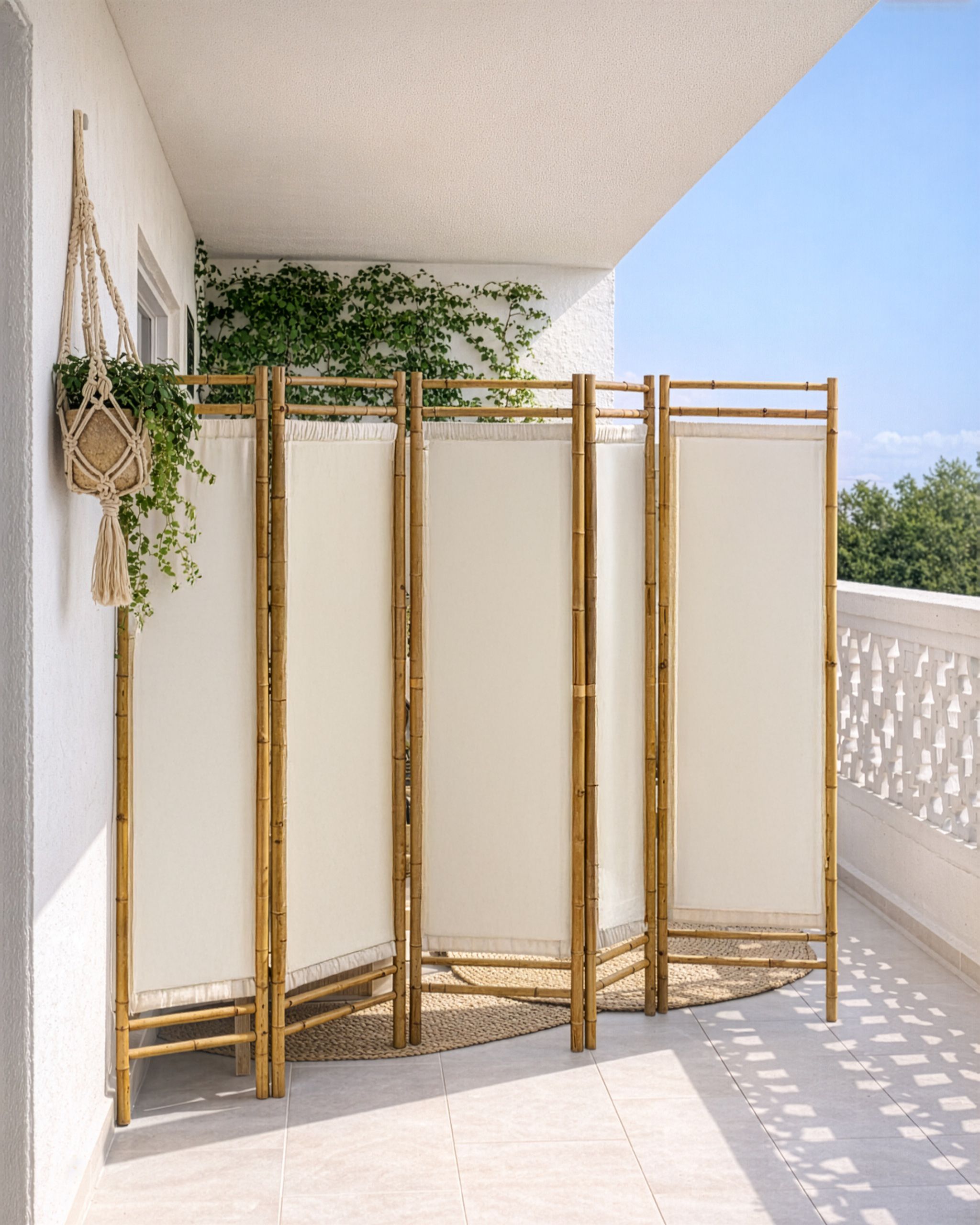 5-Panel Garden Privacy Screen ALBEROBELLO Folding Light Brown