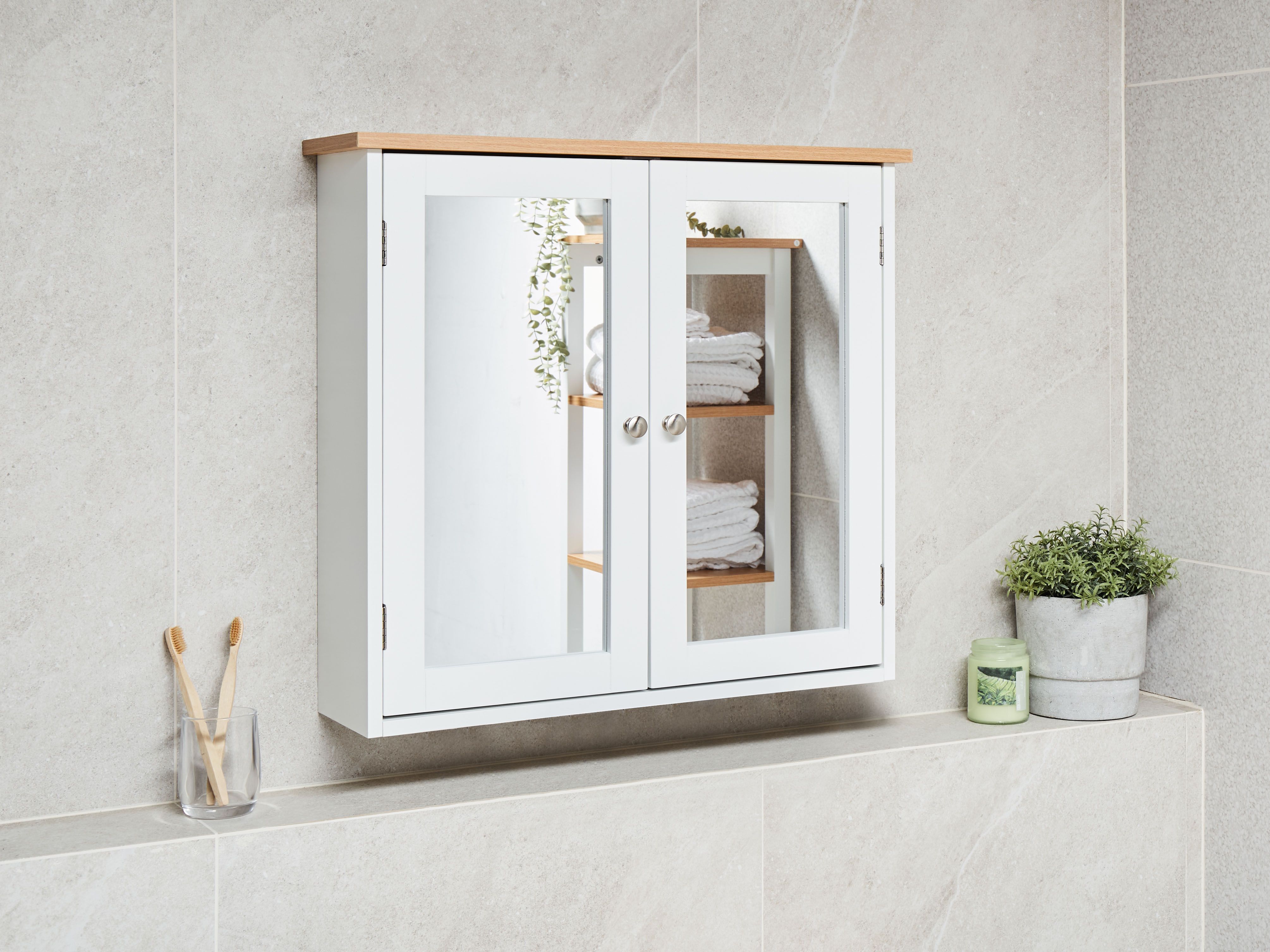 Bathroom Wall Mounted Mirror Cabinet ALAMOS 65 cm 60 cm White