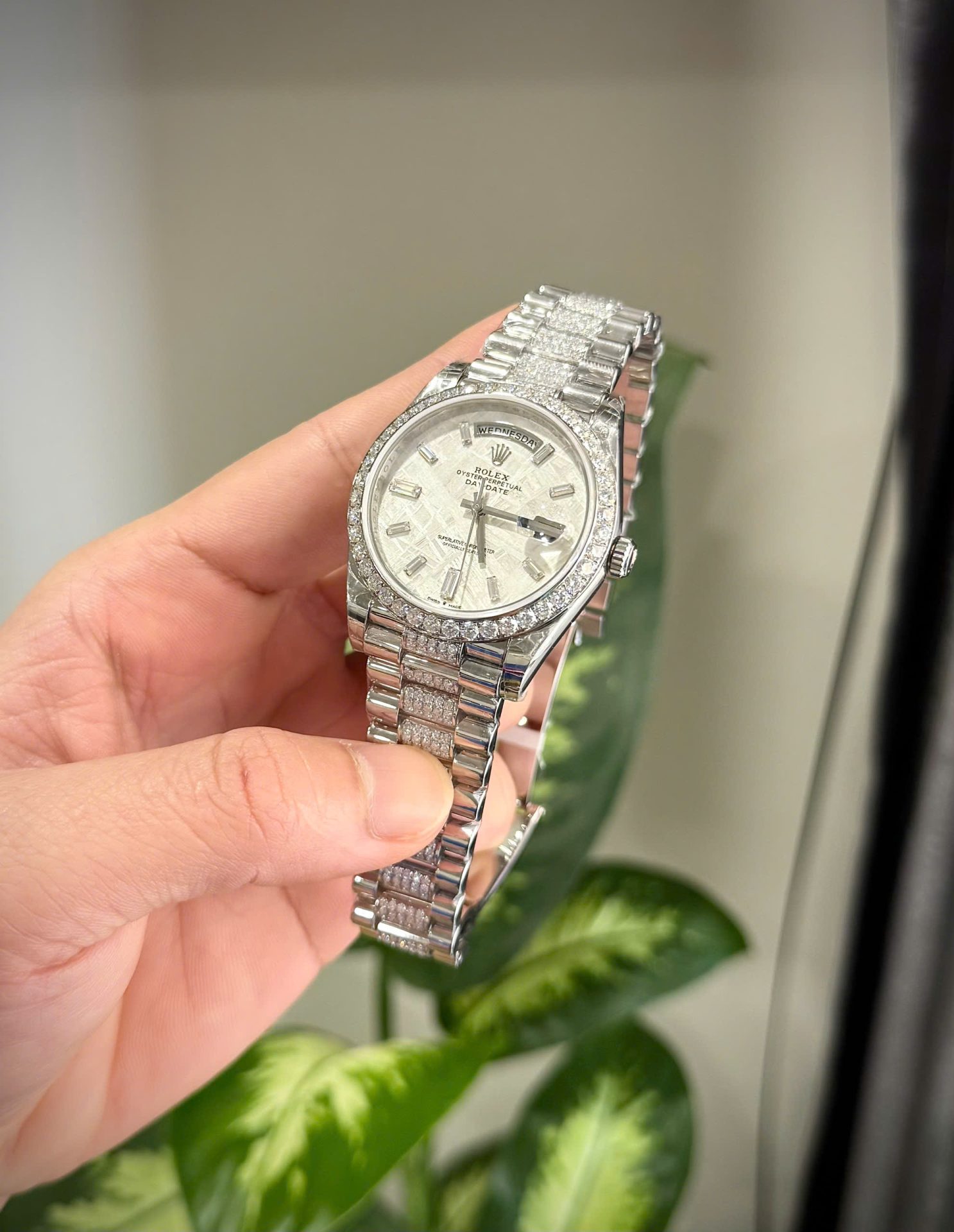 Rolex Day-Date Meteorite Dial Custom Moissanite Daimonds Copies Watches 40mm - Top club