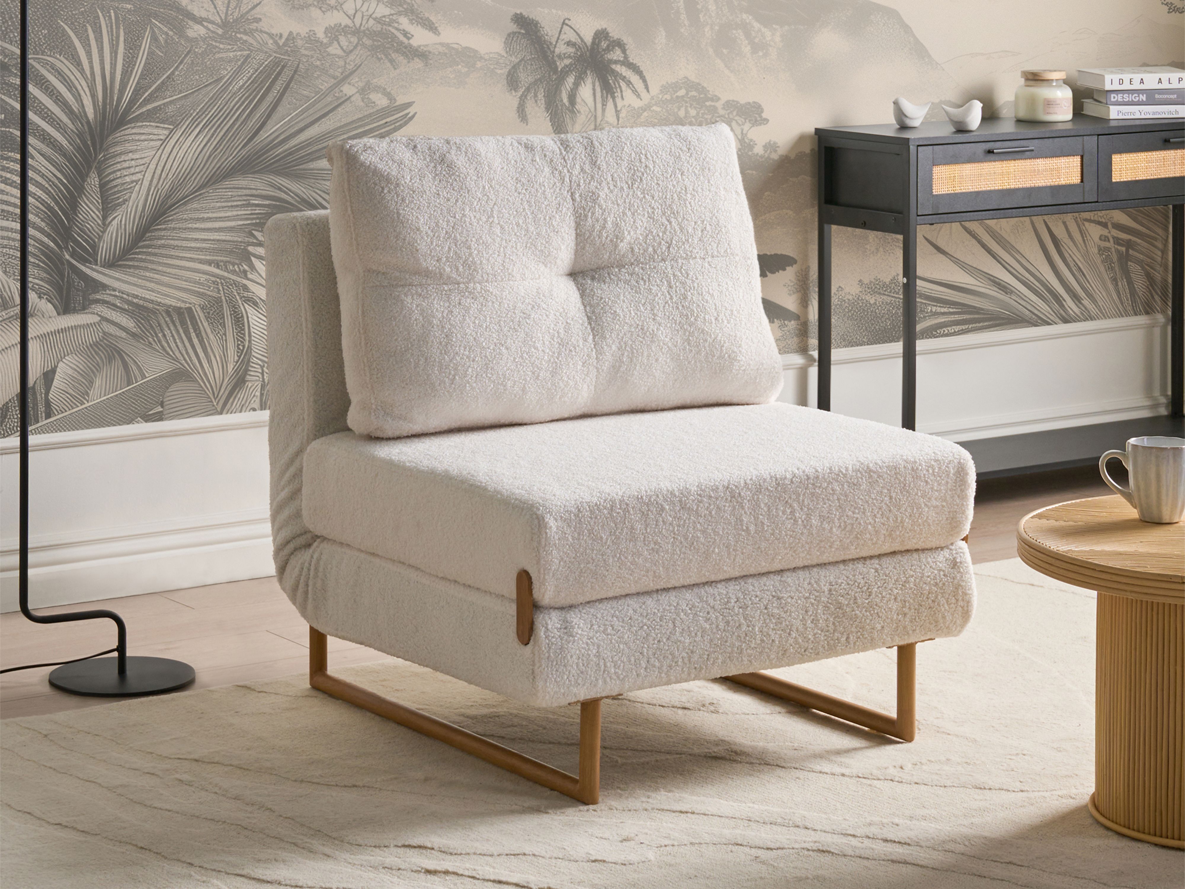 Single Sofa Bed JERSLEV Boucle Off-White