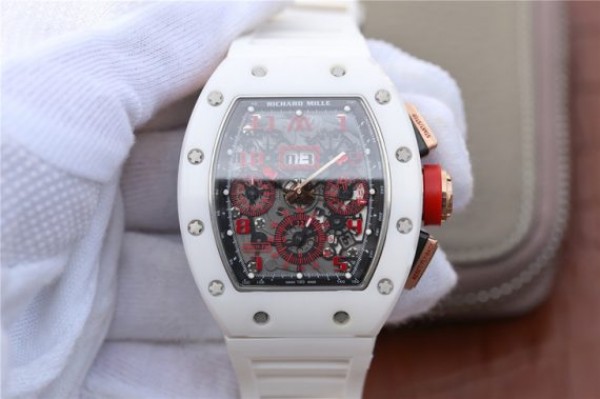 Replica Richard Mille RM011 RG White Ceramic Felipe Massa Black Inner Bezel White Rubber Strap A7750 - Top club
