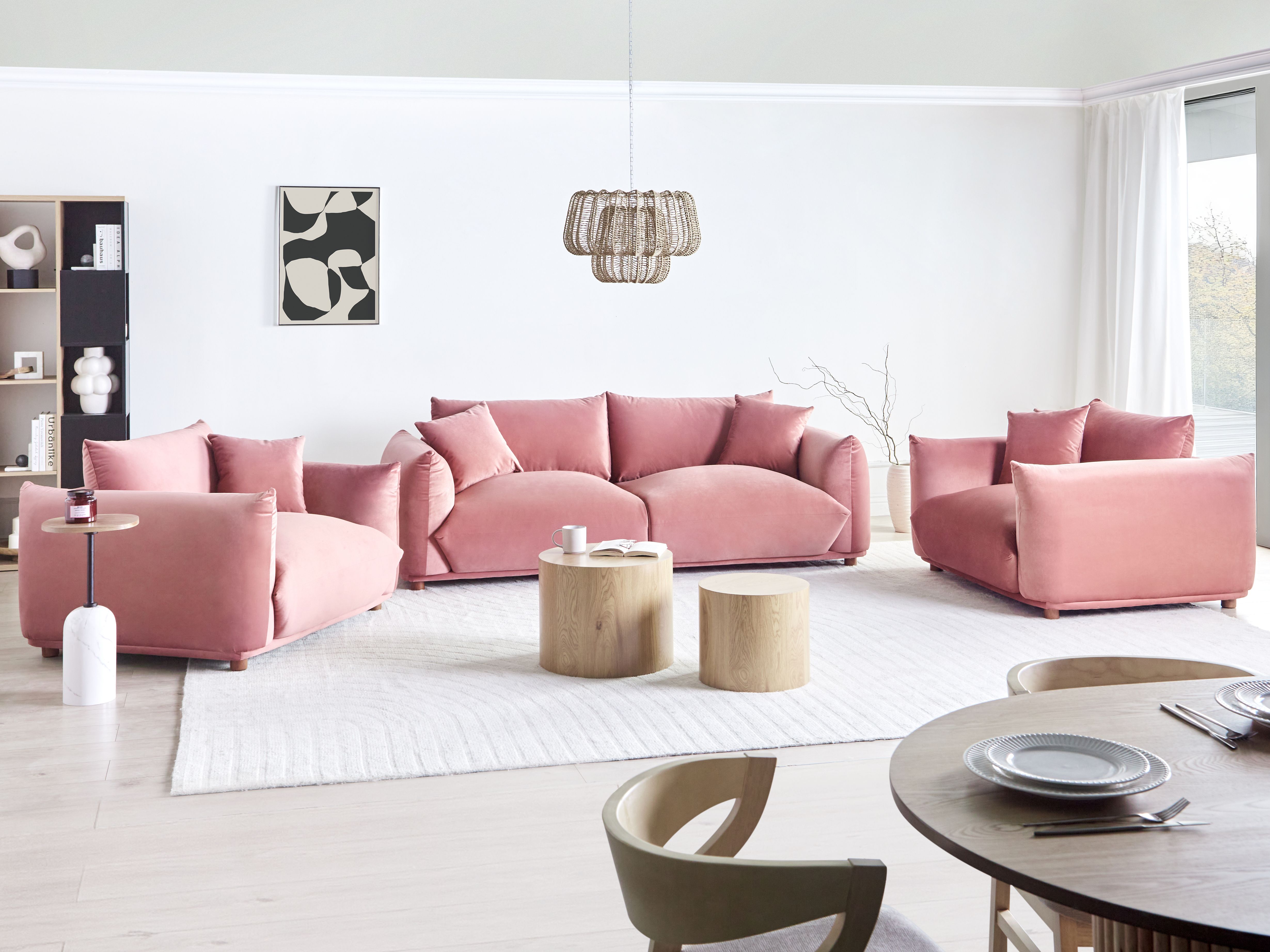 Living Room Set 5 Seater LUVOS Velvet Pink