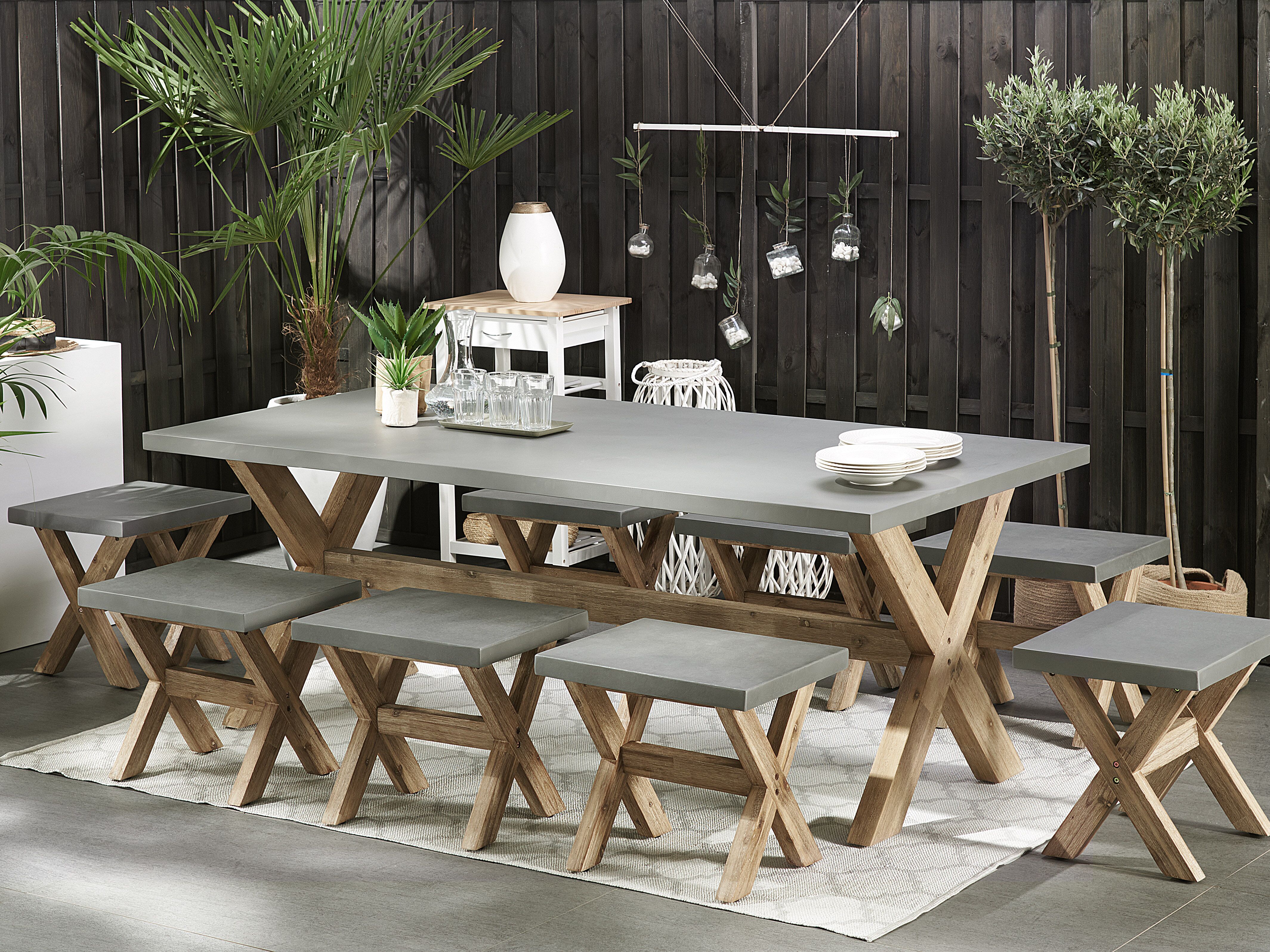 Garden Dining Set with Stools 8 Seater OLBIA Concrete Grey