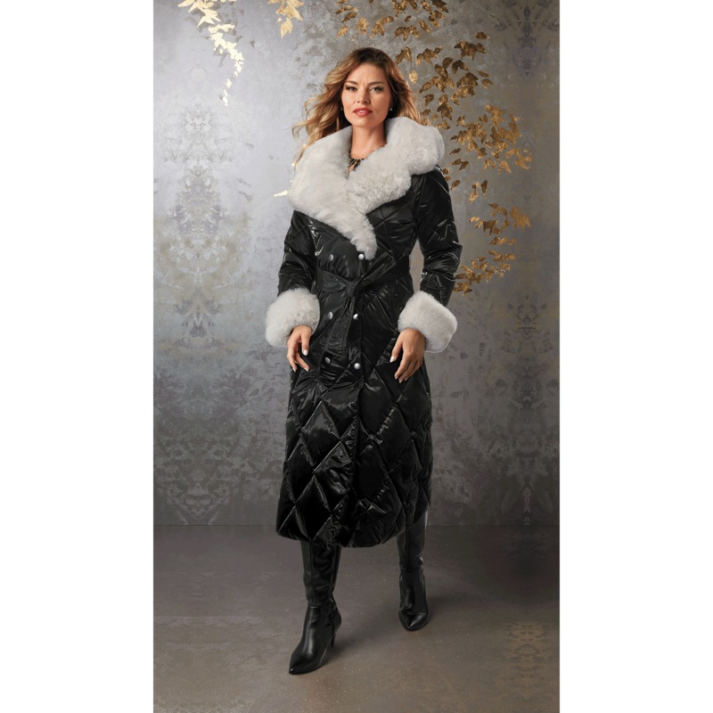 Pia Long Quilted Women's Puffer Coat with Faux-Fur Collar and Cuffs - MIDNIGHT VELVET CATALOG