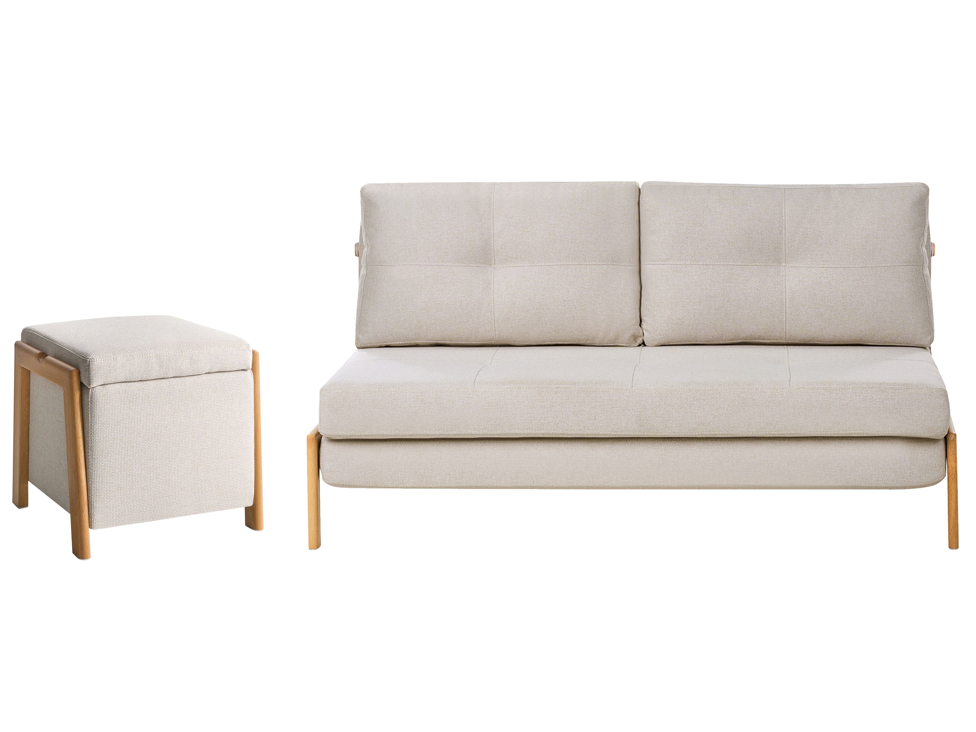 Living Room Set 3 Seater EDLAND Fabric Light Beige with Pouffe