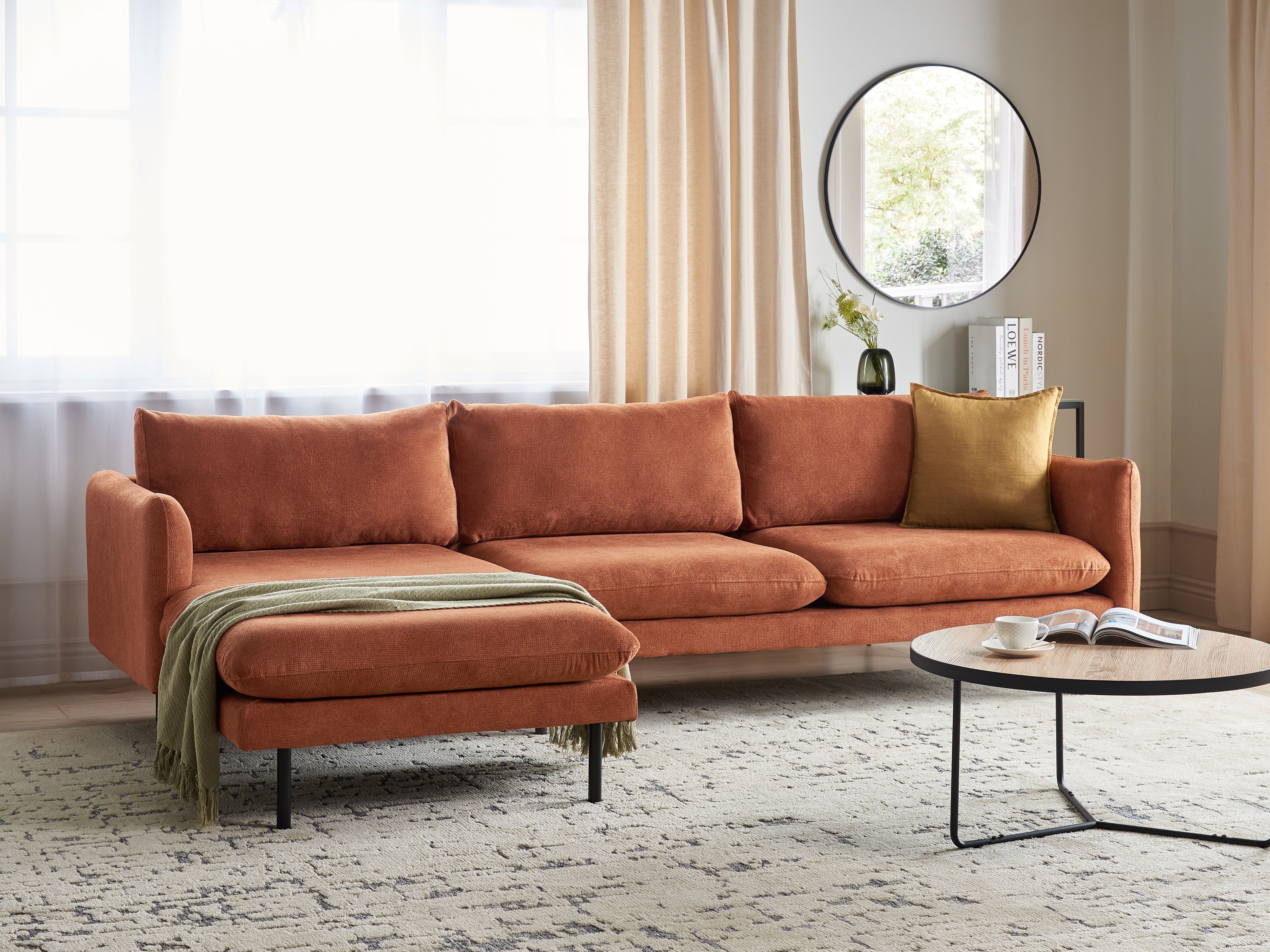 Corner Sofa 4 Seater VINTERBRO Chenille Golden Brown Right Hand
