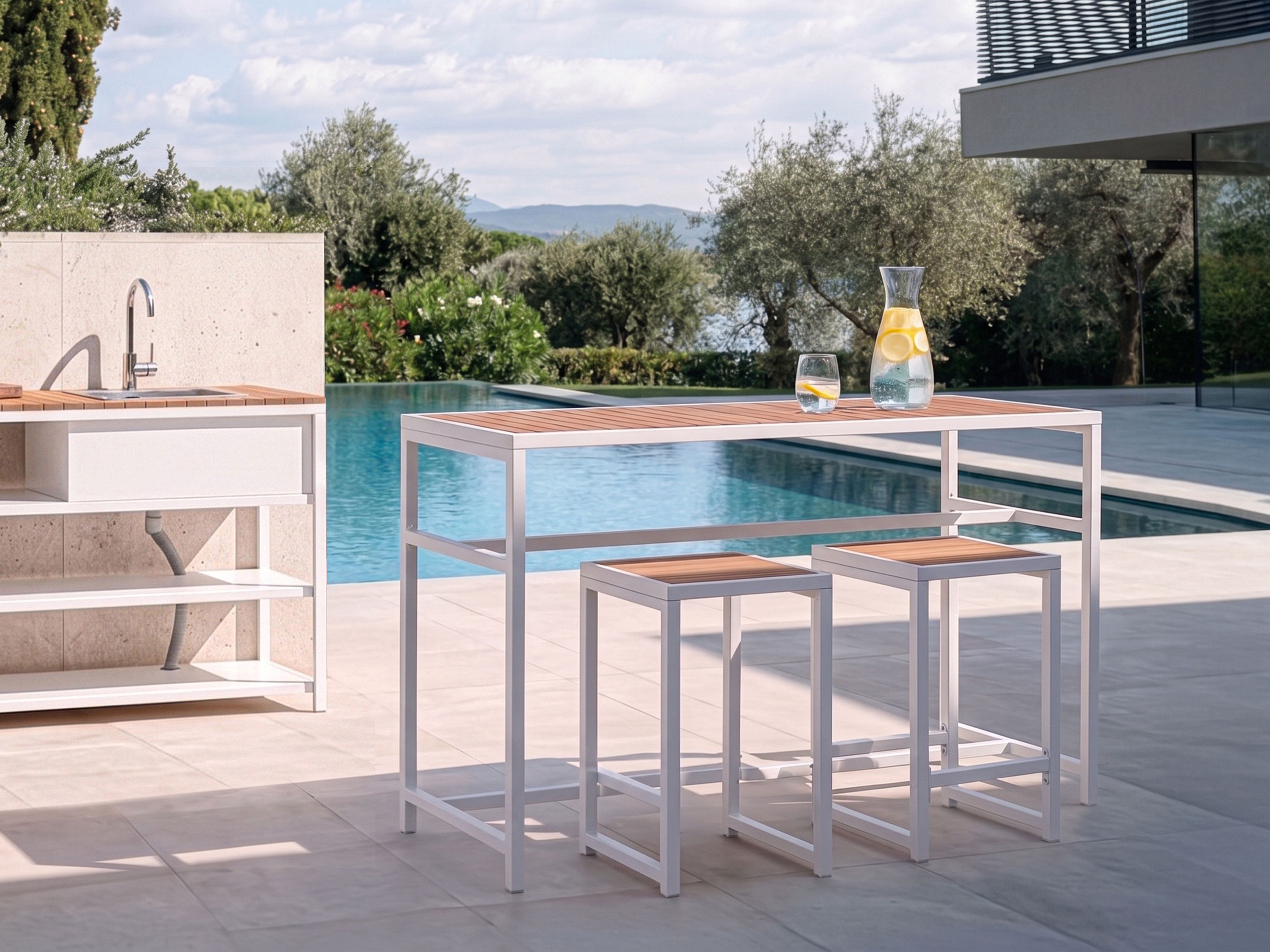 Garden Bar Set 2 Seater AVETRANA Metal Brown/ White