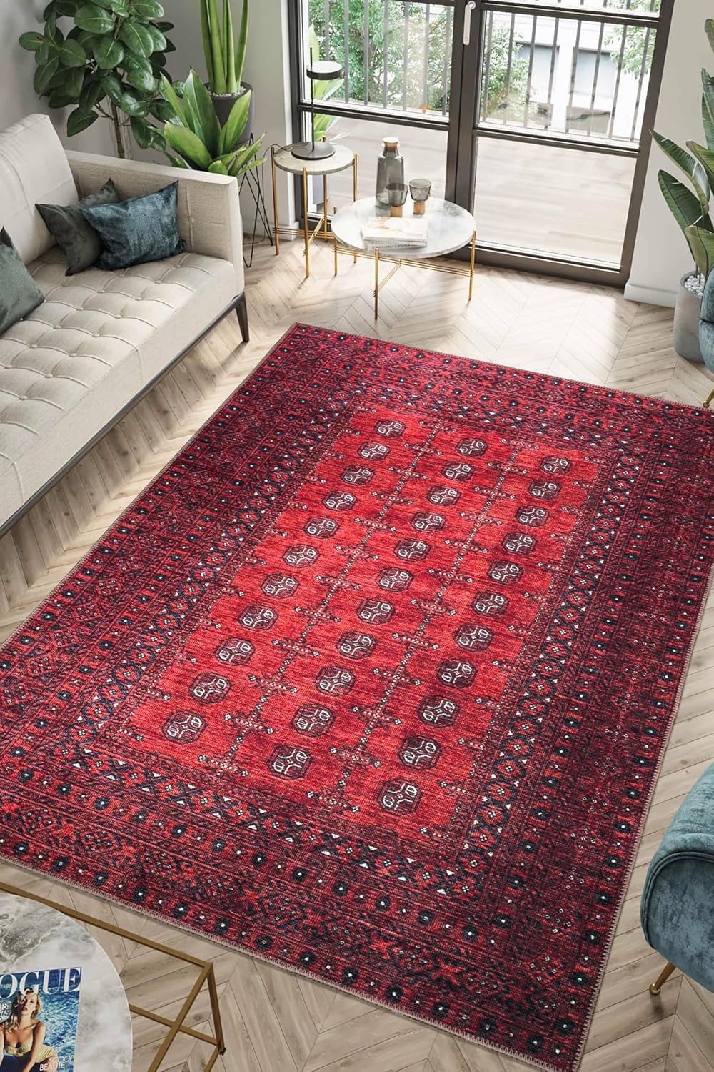 Keen Home Design 10x14 Rug - Machine Washable Area Rug with Non-Slip Backing, Ideal for Living Room, Dining Room, Bedroom - Vintage, Easy Clean, Durable, Low Pile Rug - (9'7