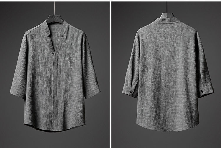 Men's Grey Ice Silk Linen Two Piece