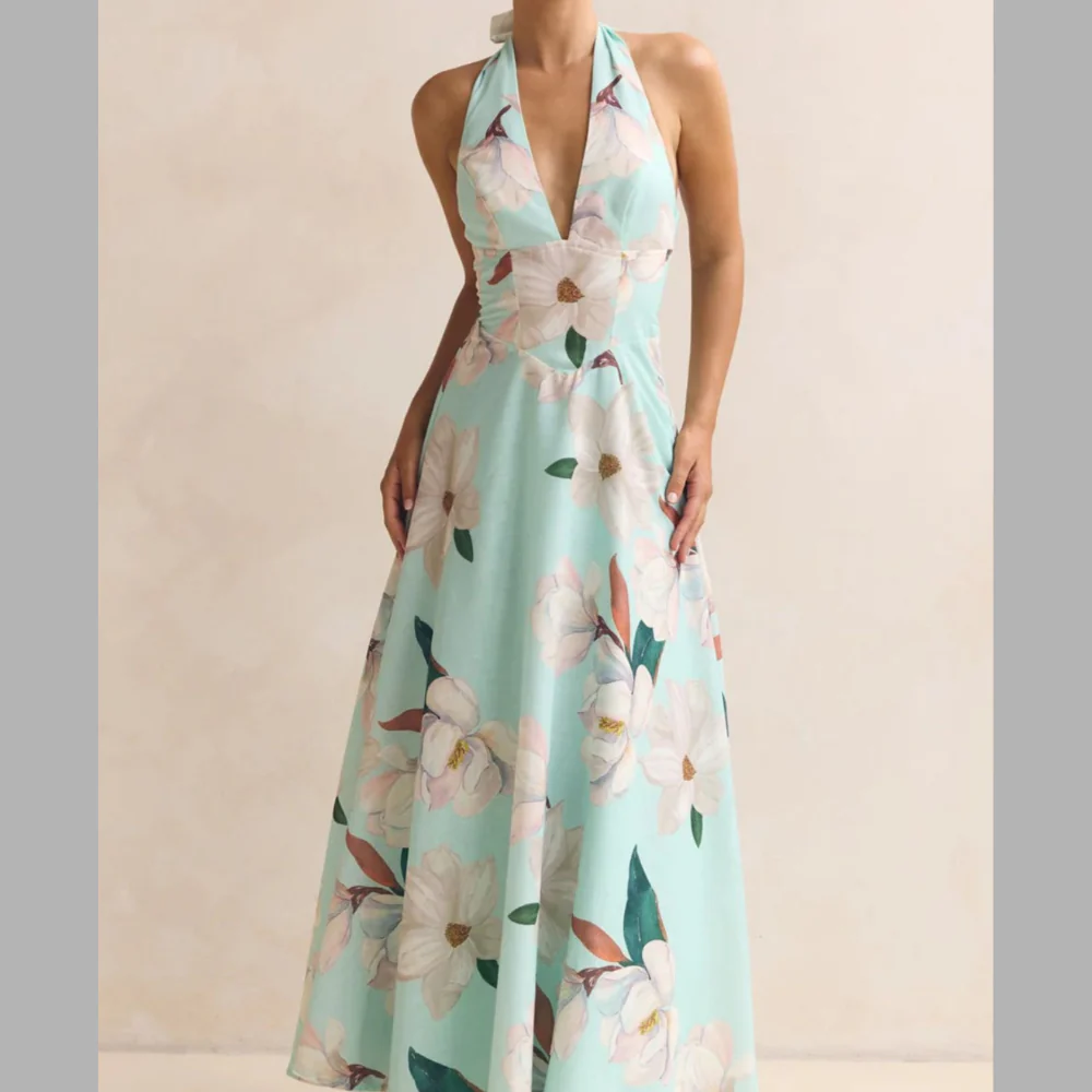 Floral Print Halter Neck Maxi Dress - ZKZOOK