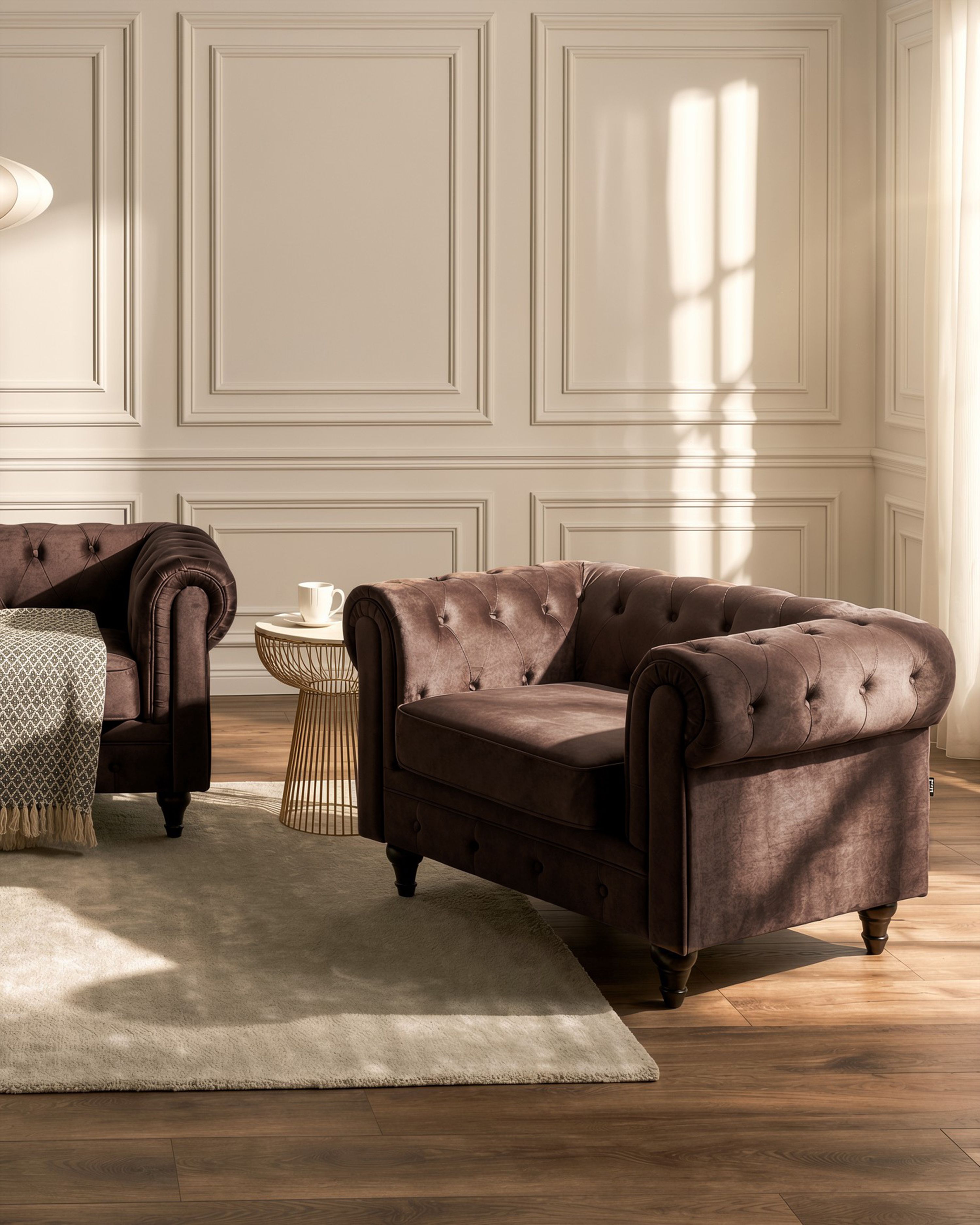 Armchair CHESTERFIELD Velvet Dark Brown