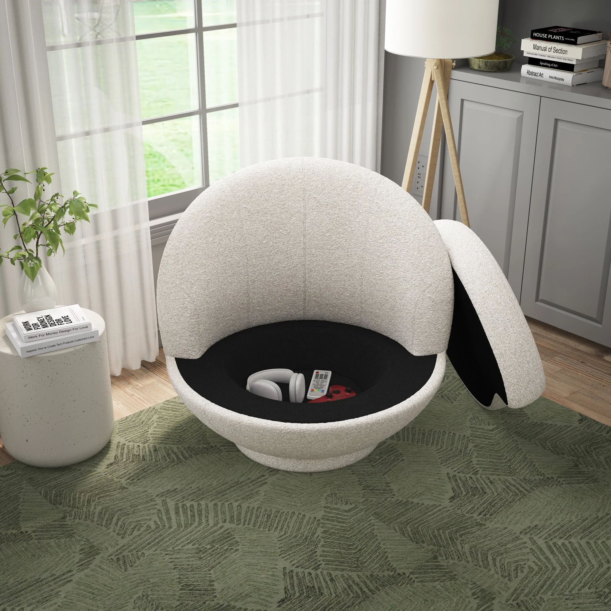Hillsdale Boulder Upholstered Swivel Storage Chair, Ash White - Image 5