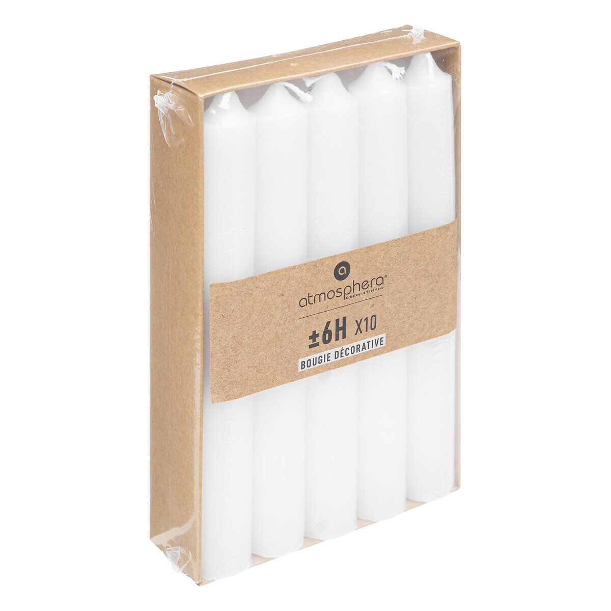 Lot de 10 bougies b&acirc;tons White, 54g