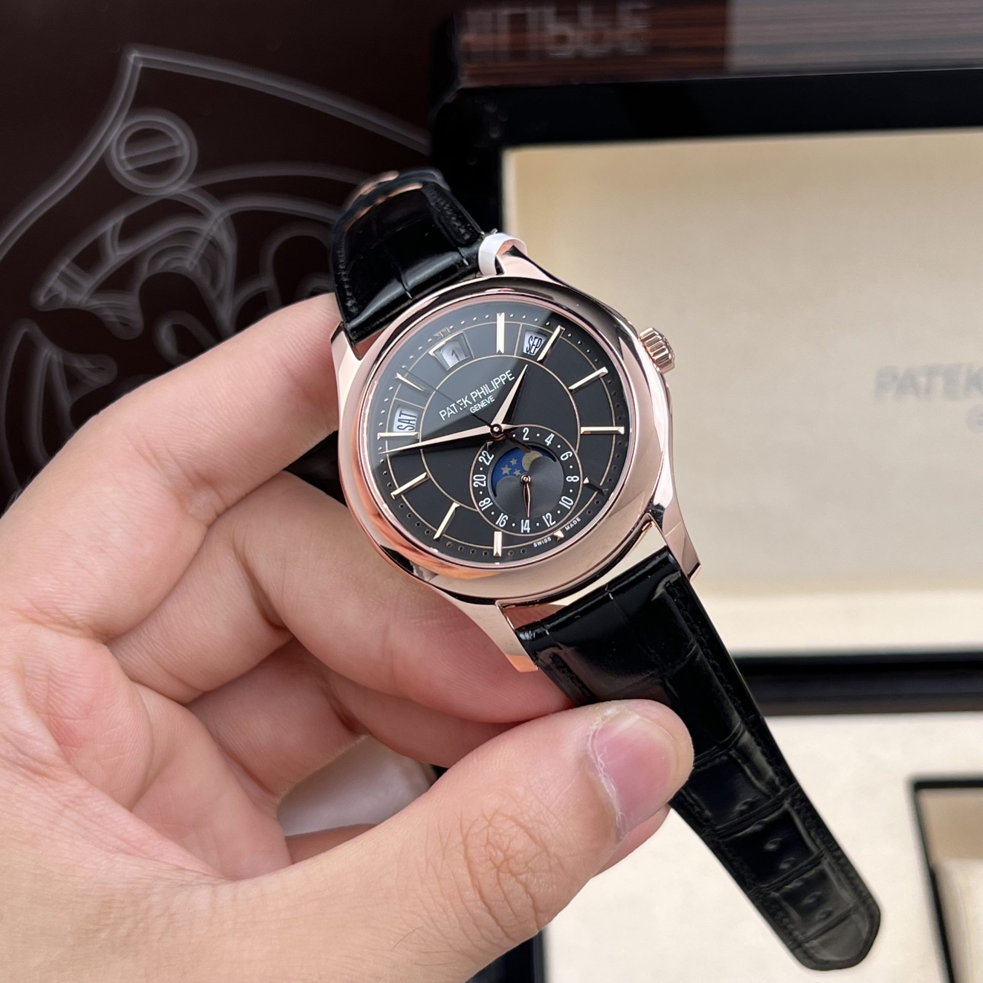 Patek Philippe Rep 11 Watch 5205R 18K Rose Gold Wrapped Men s Black Dial 40mm - Top club
