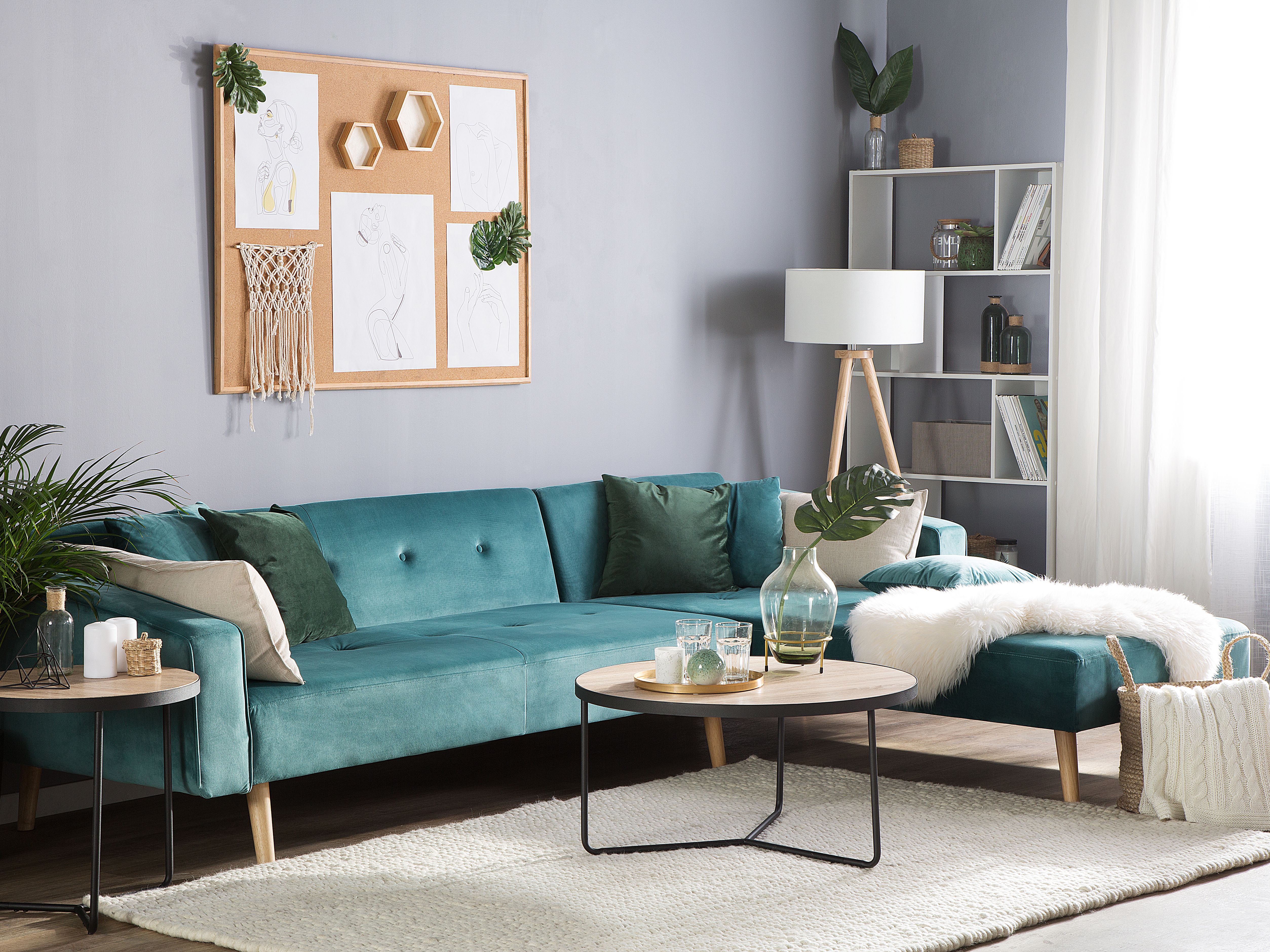 Corner Sofa Bed 4 Seater VADSO Velvet Emerald Green Left Hand