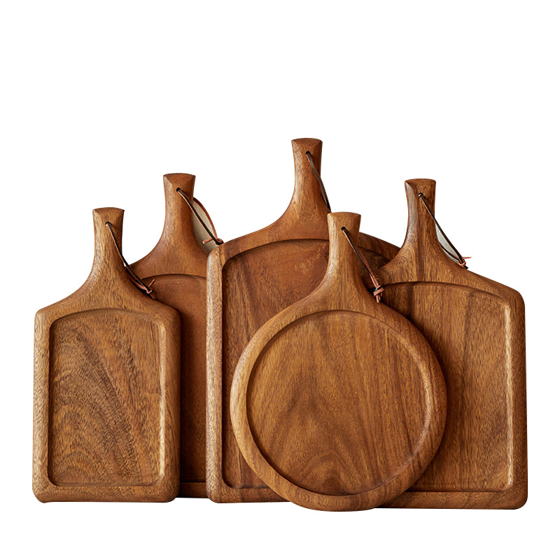 Wholesale Kitchen Restaurant Wooden Pizza Board Walnut Acacia Wood Square Steak Plate With Handle