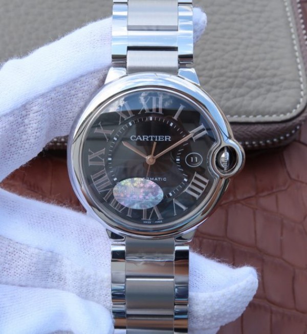 Replica Cartier V6 Ballon Bleu 42mm SS Black Textured Dial SS Bracelet A2892 - Top club