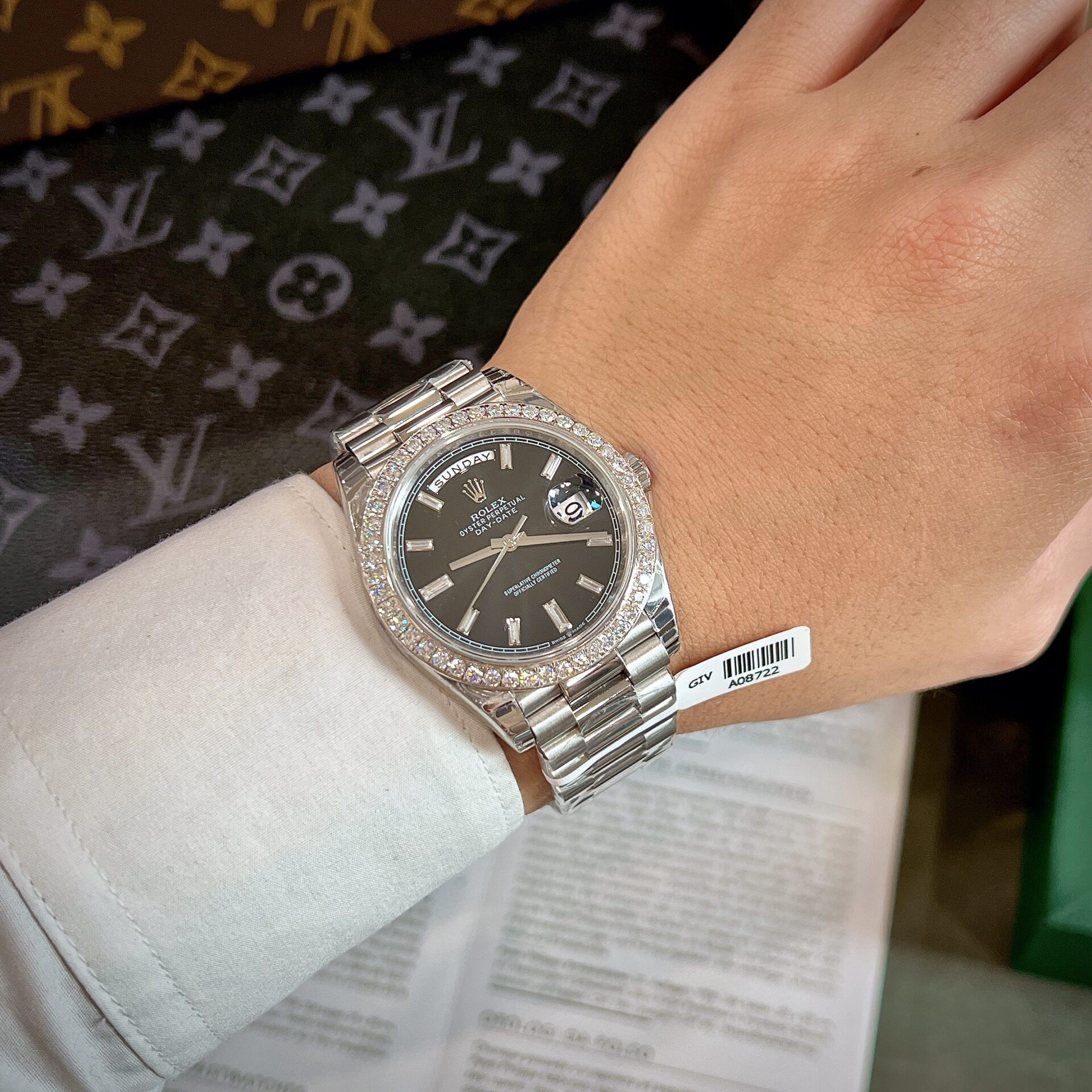 Rolex Day-Date Replica Watch Black Dial Custom Moissanite Diamonds 40mm - Top club