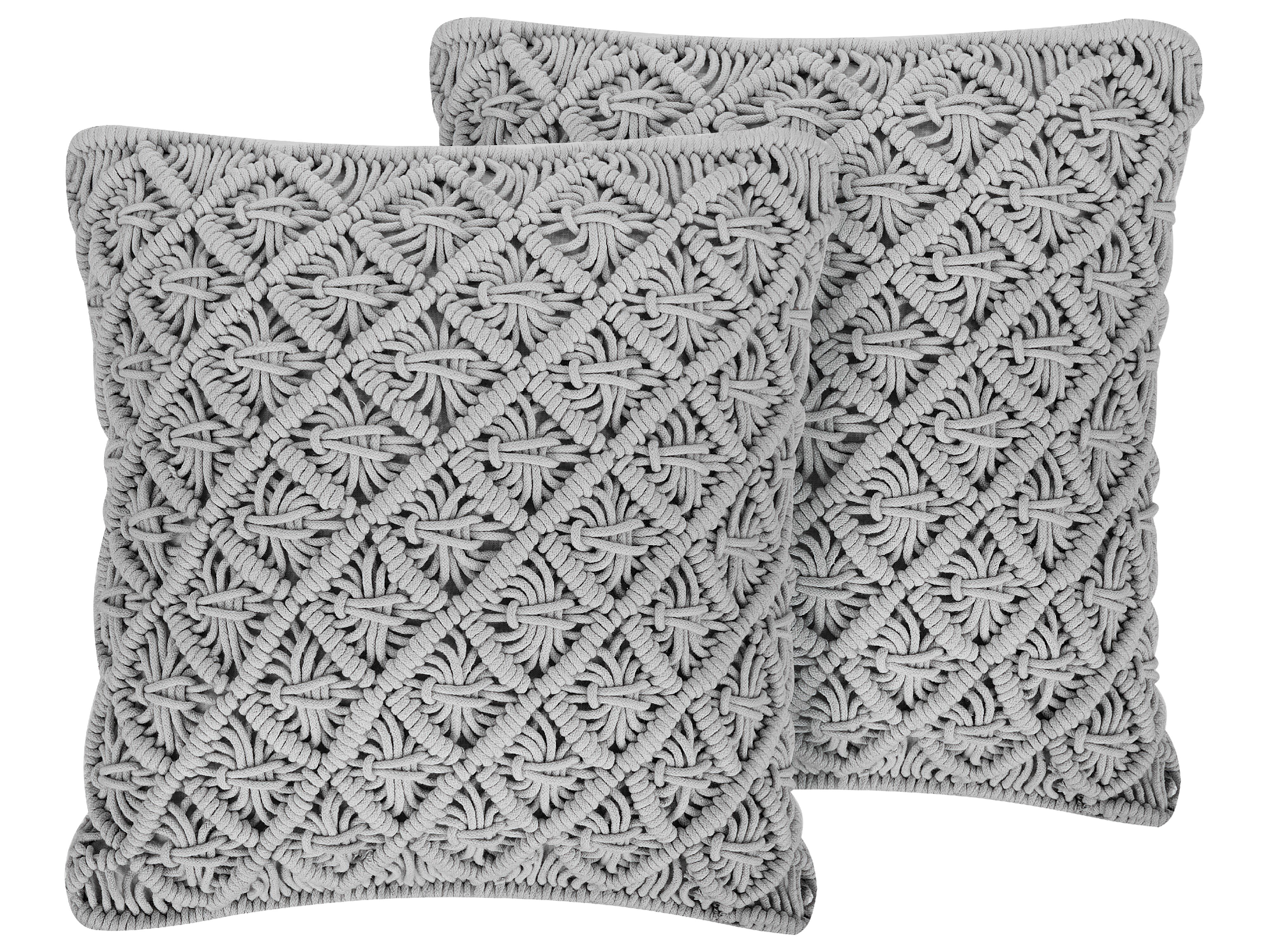 Set of 2 Decorative Cushions KIZKALESI Cotton 45 x 40 cm Grey Geometric Pattern