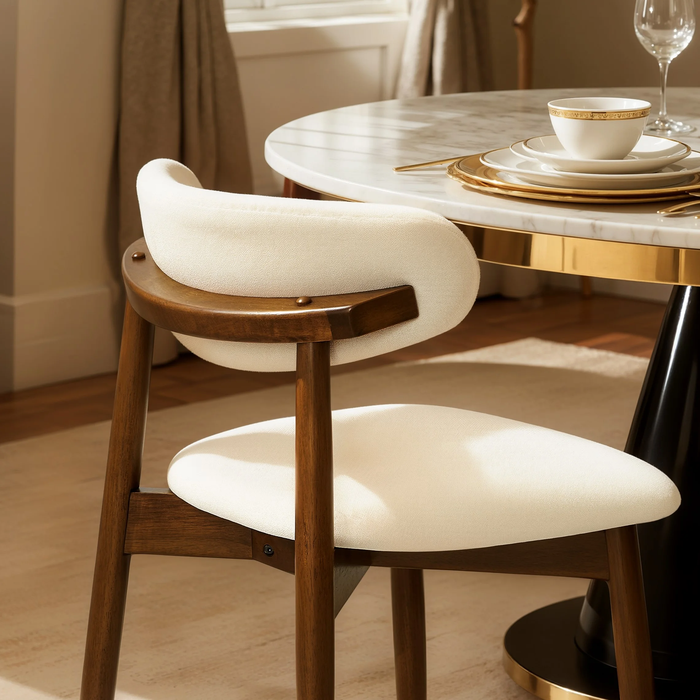 DyFun Dining Chair Set of 4, Upholstered Wooden Dining Chairs with Curved Back, Modern Fabric Kitchen Side Chairs