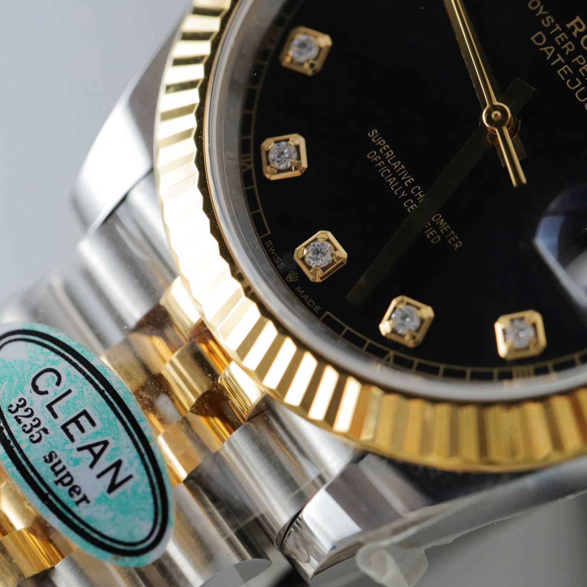 Rolex DateJust Replica Watches Black Dial Moissanite Diamonds Clean Factory 41mm - Elite Watch Atelier