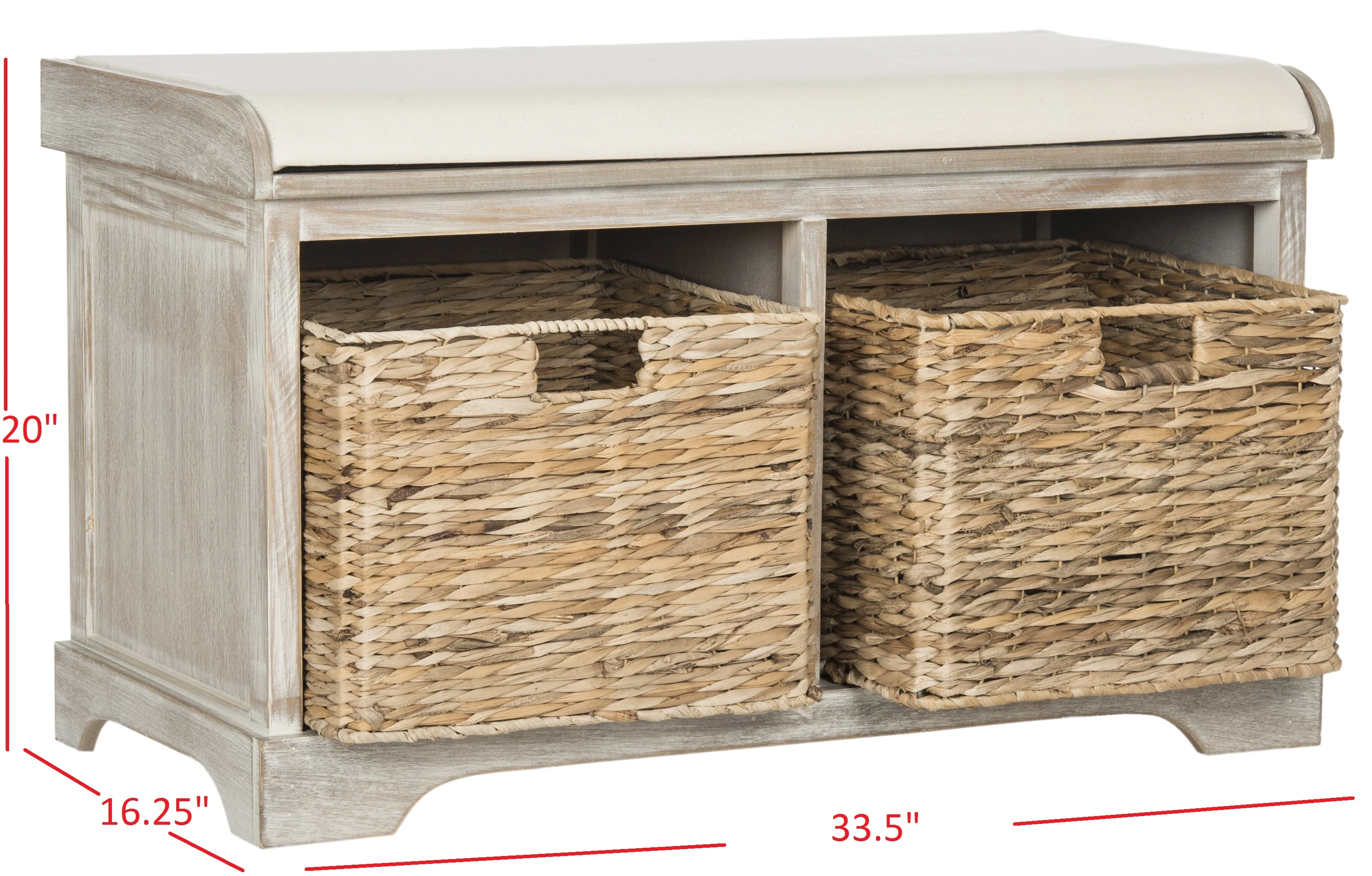 SAFAVIEH Freddy Contemporary Wicker Storage Bench with Cushion, Vintage Grey - Image 25
