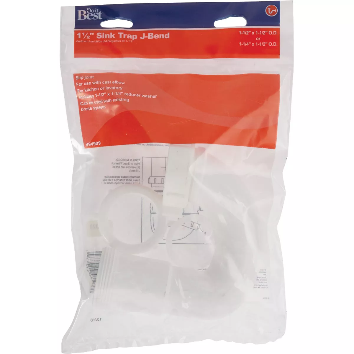 Do it Best 1-1/2 In. White Plastic Sink Trap J-Bend with Reducer Washer