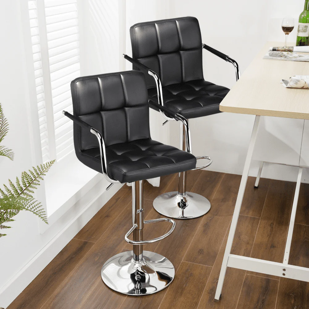 Yaheetech 2pcs PU Leather Adjustable Bar Stools for Dining Room, Black - Image 3