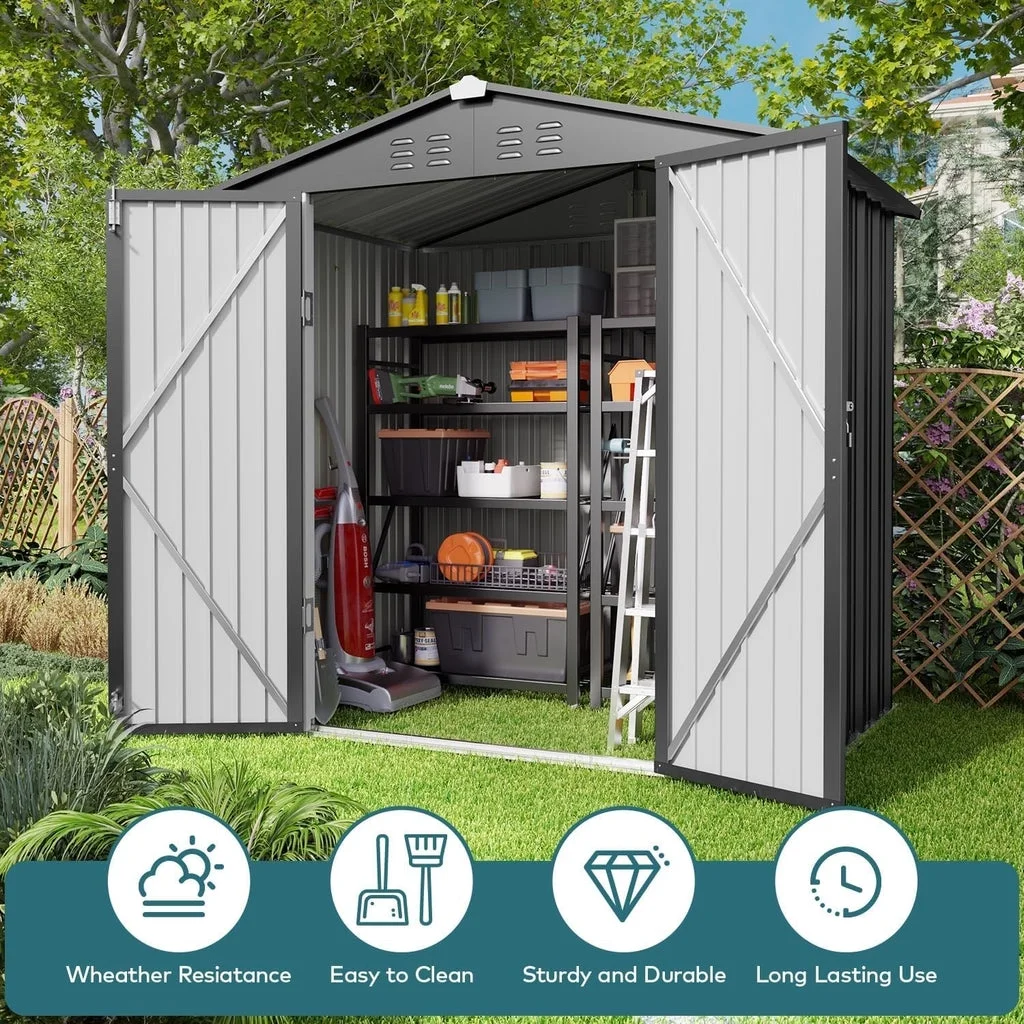 6' x 4' Outdoor Storage Shed on Sale, Aiho Shed & Outdoor Storage Clearance, Metal Storage Shed for Outside, Backyard, Garden & Patio - Dark Gray - Image 9