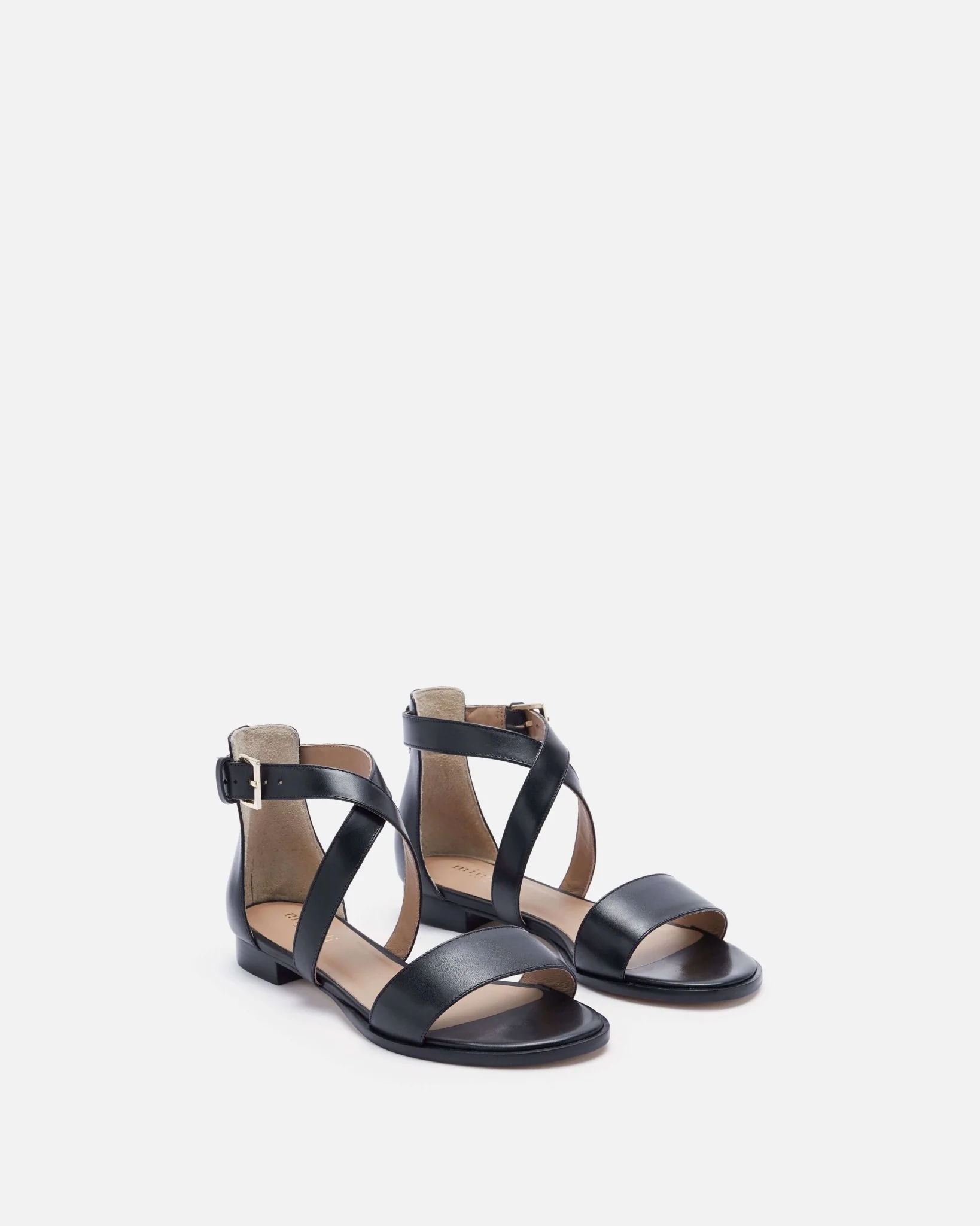 SANDALES KILIA - Plates en cuir lisse noir