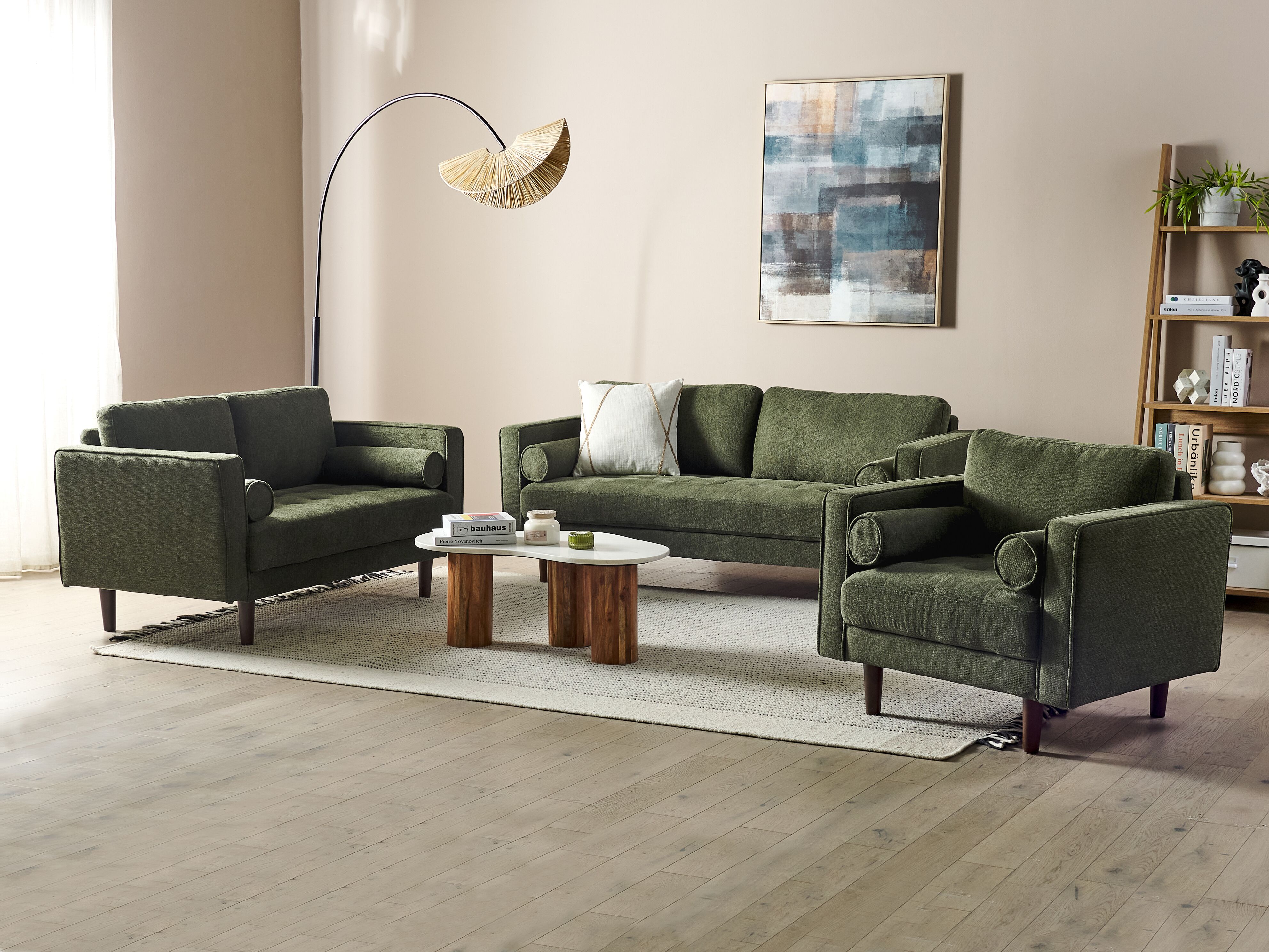 Living Room Set 6 Seater NURMO Fabric Dark Green