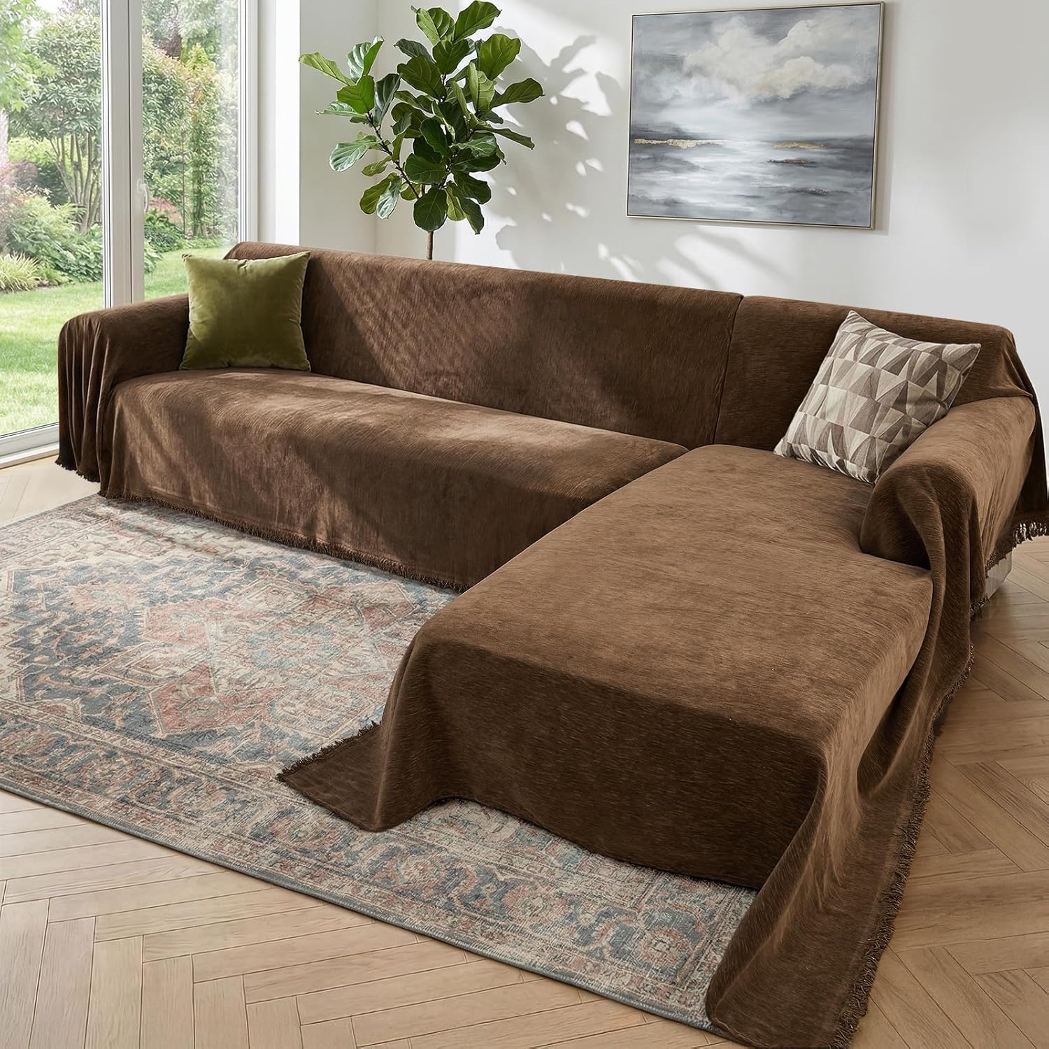 Sectional Couch Covers, 2 Pieces Washable L Shaped Couch Covers Sofa Blanket for Dogs Pet Friendly Sectional Sofa Slipcovers Furniture Covers,71