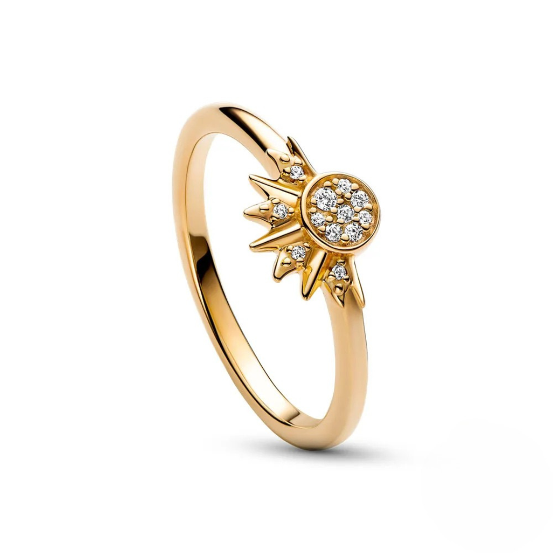 Sterling Zilveren Verstelbare Statement Ring met Zon en Maan Design