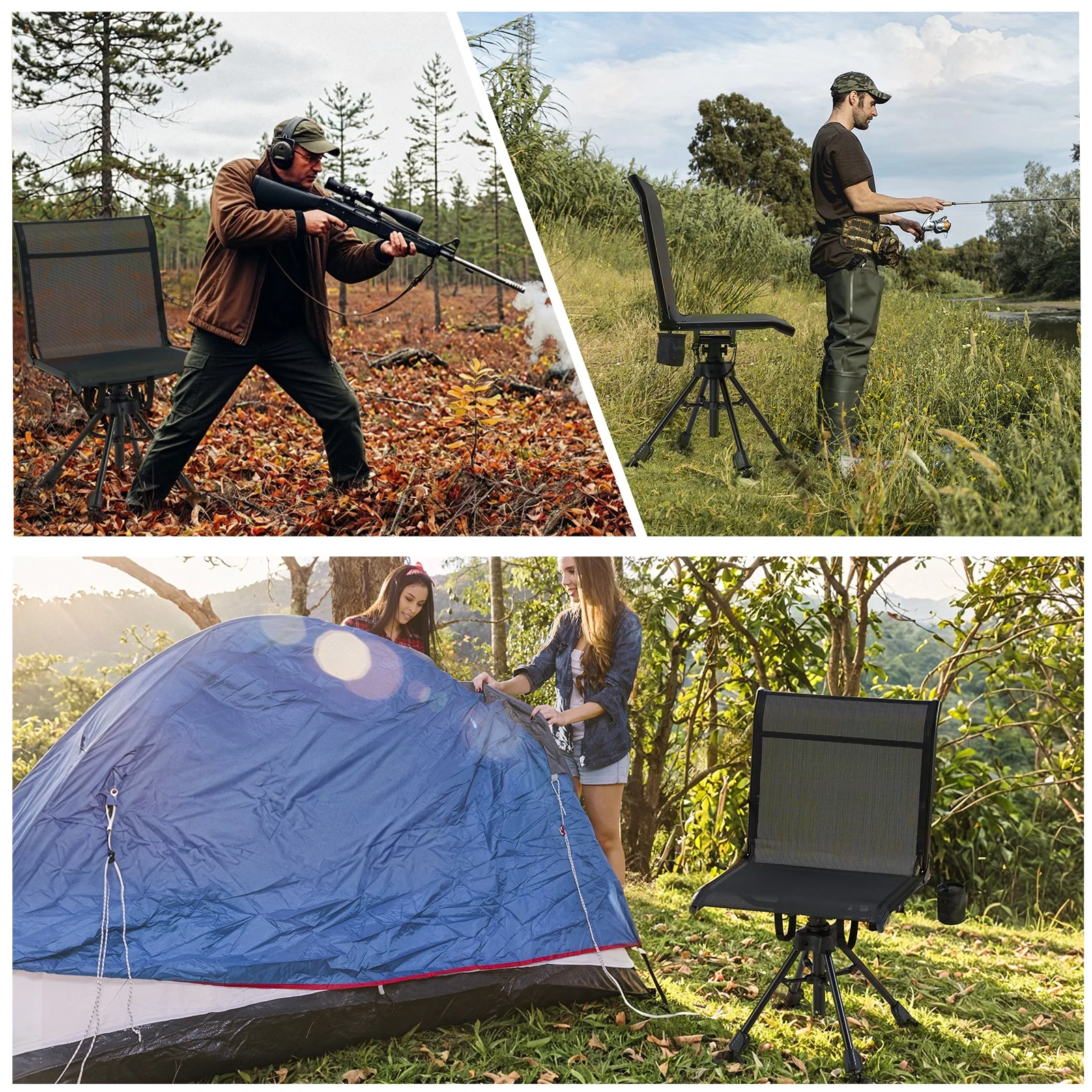 Danrelax 360�� Silent Camo Hunting Blind Chair, Armrests, Side Pouch, Telescopic Legs - Image 54