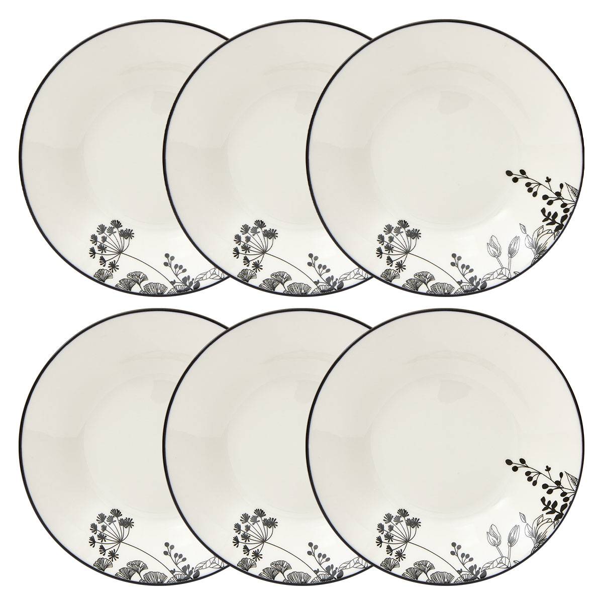 Set of 6 deep plates "White Floral" Porcelain, D.20.3 cm