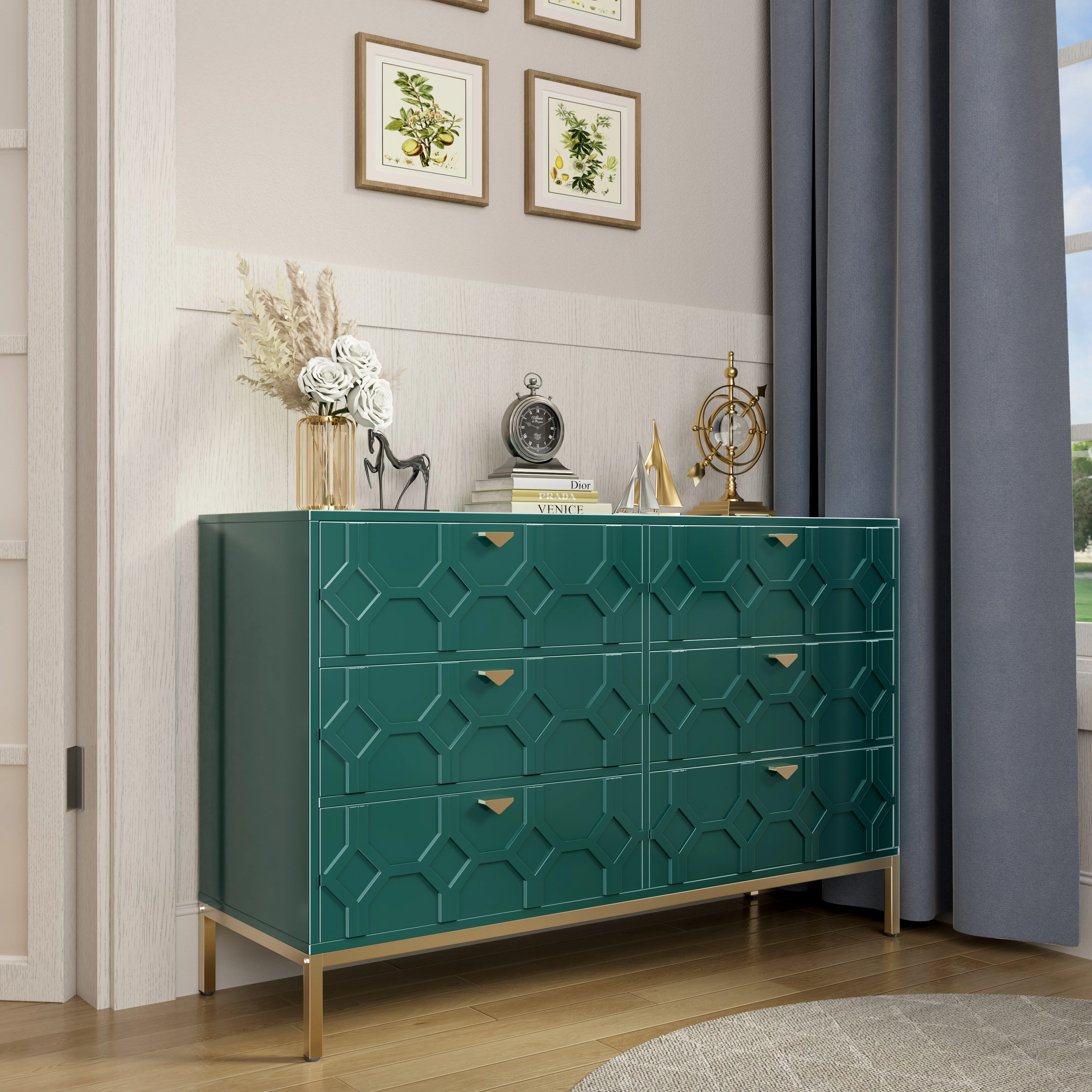 Boyel Living 6 Drawer Dresser Cabinet, Modern Nightstand Accent Storage Cabinet with Drawers for Living Room Bedroom Closet (Green)