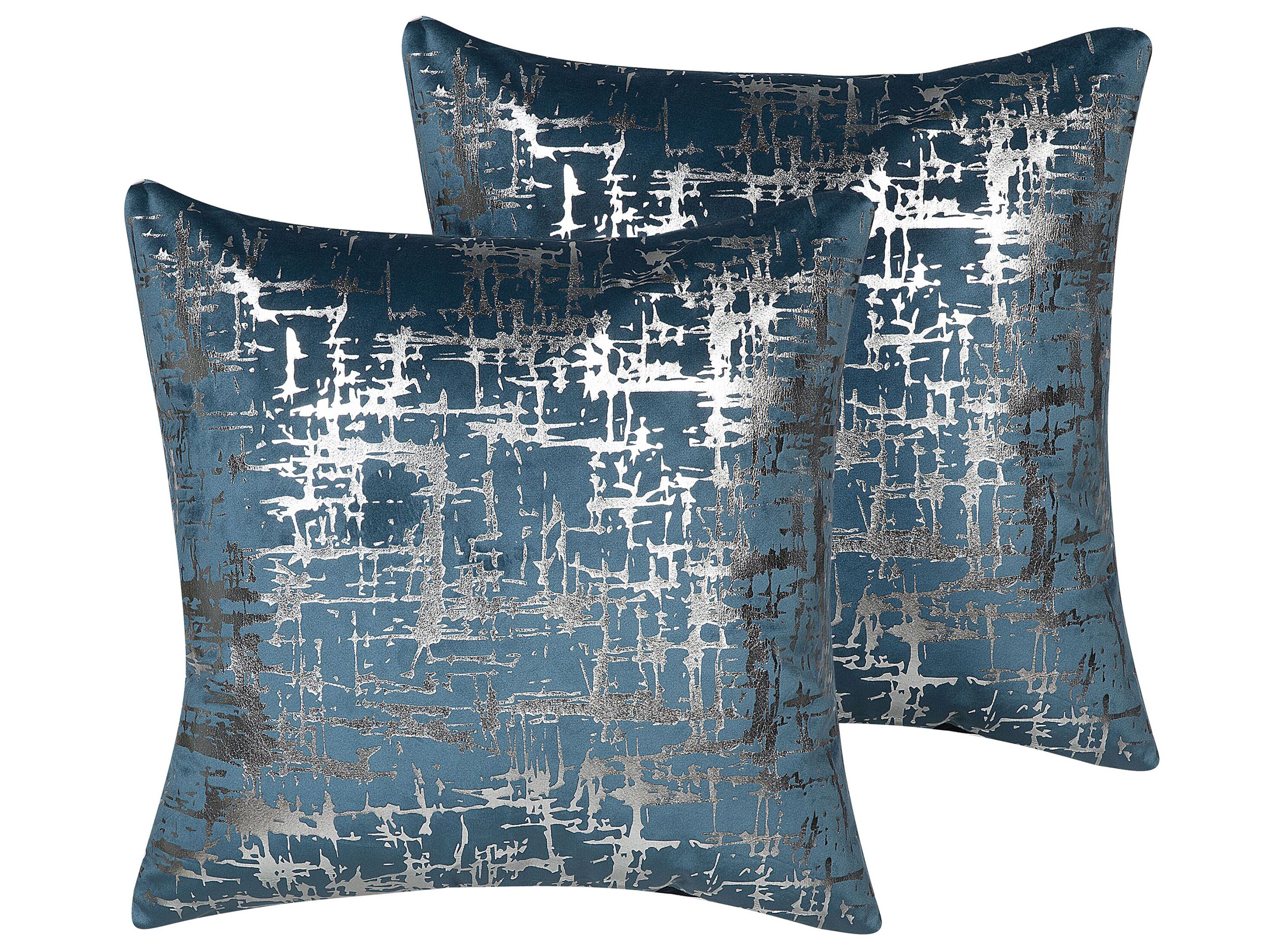 Set of 2 Decorative Cushions GARDENIA Velvet 45 x 45 cm Blue Abstract Pattern