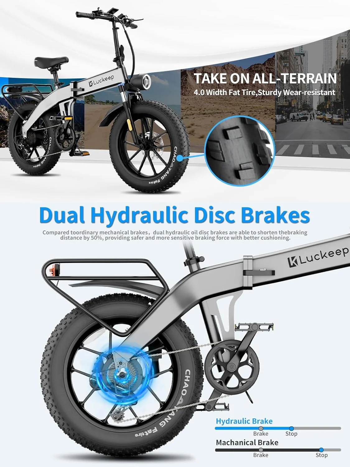 Luckeep X1 Lite Foldable Electric Bike for Adults 1500W Peak Motor,720WH Removable Battery,28MPH 60 Miles Long Range,20"*4" Fat Tire All-Terrain E-bike with Front Suspension,Mountain Electric Bicycle - Image 29