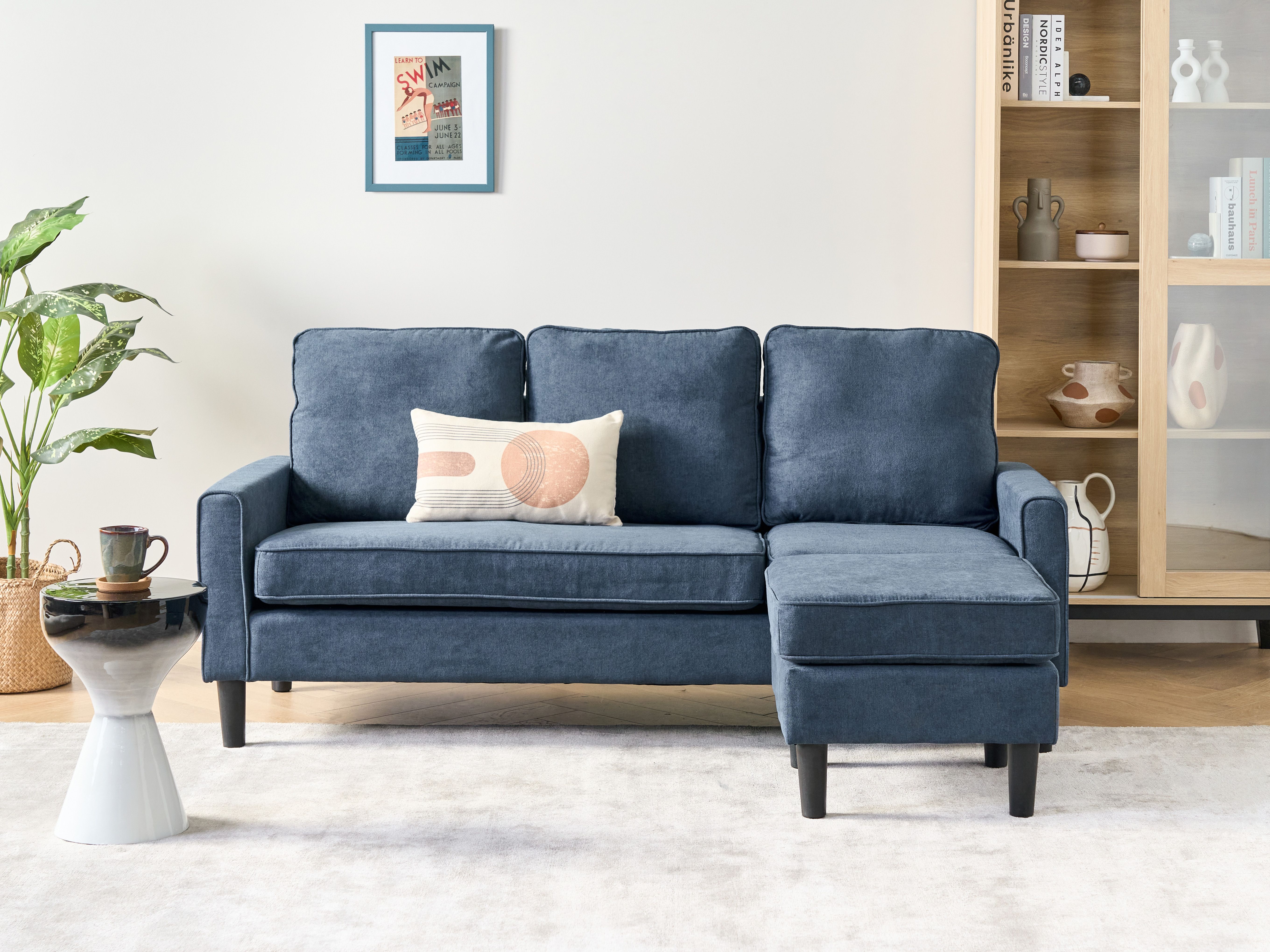 Sofa 3 Seater AVESTA Fabric Dark Blue with Ottoman