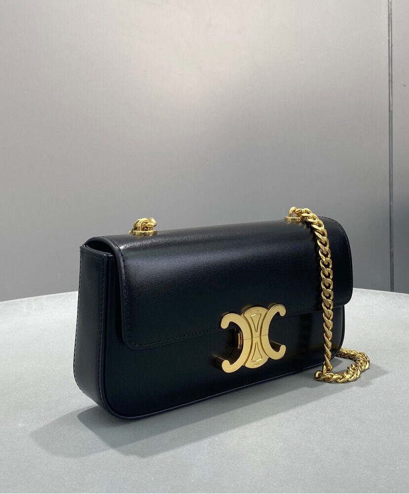 Celine Chain Shoulder Bag Triomphe In Shiny Calfskin Black1:1High-quality replica