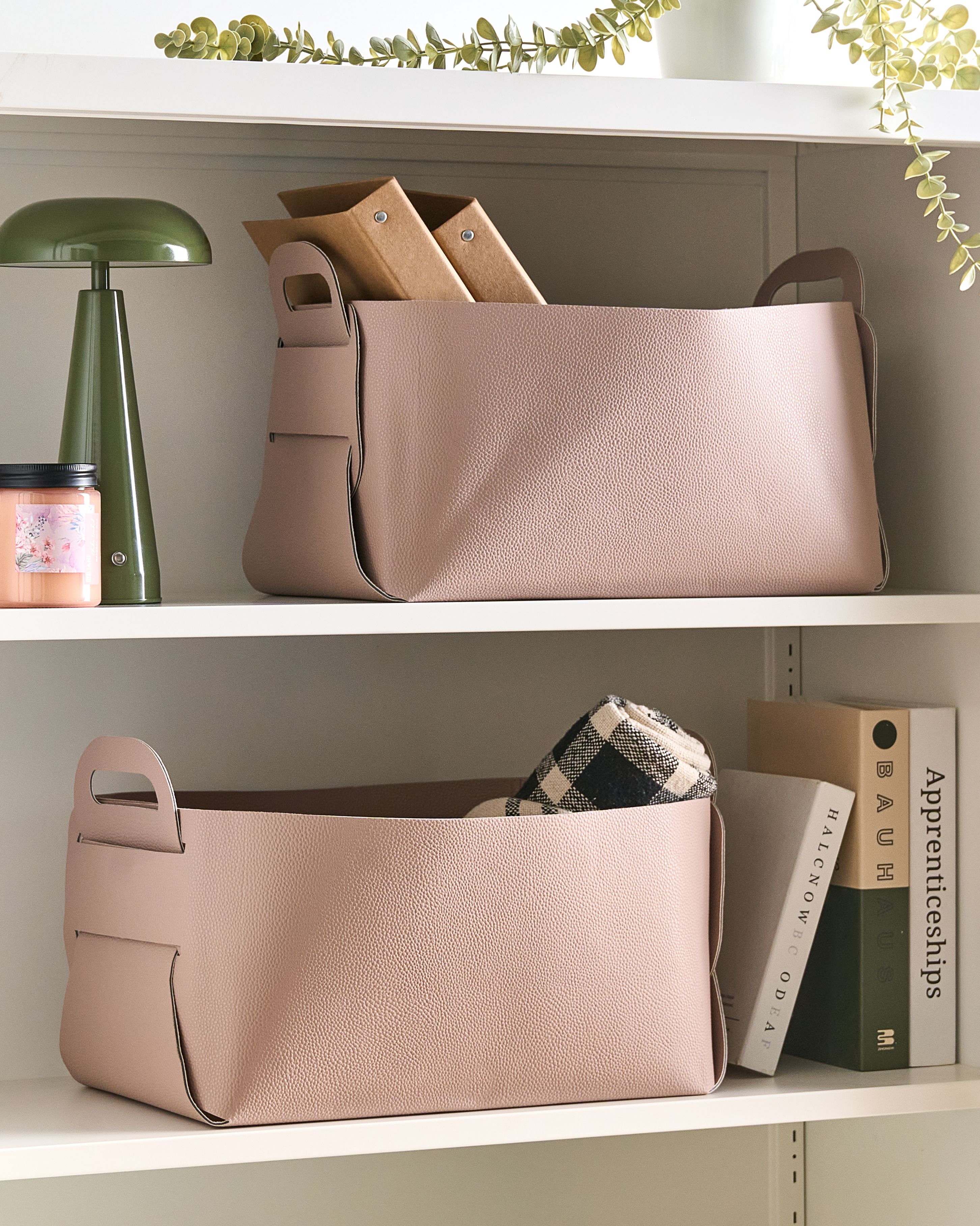 Set of 2 Baskets NUZI Faux Leather Pastel Pink