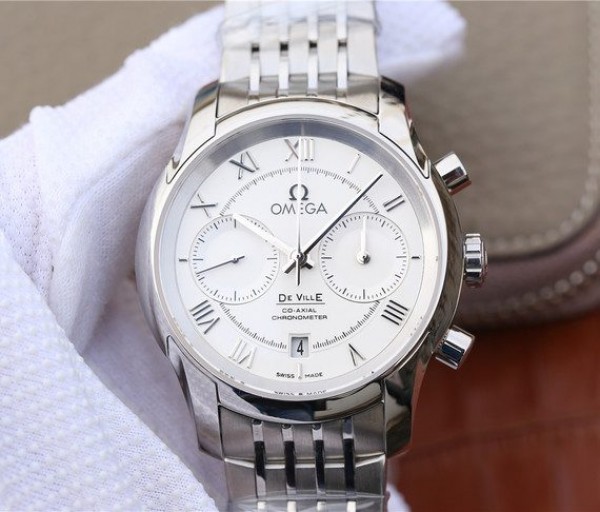Replica Omega OMF De Ville Chronograph 42mm White Dial SS Bracelet A9300 - Elite Watch Atelier