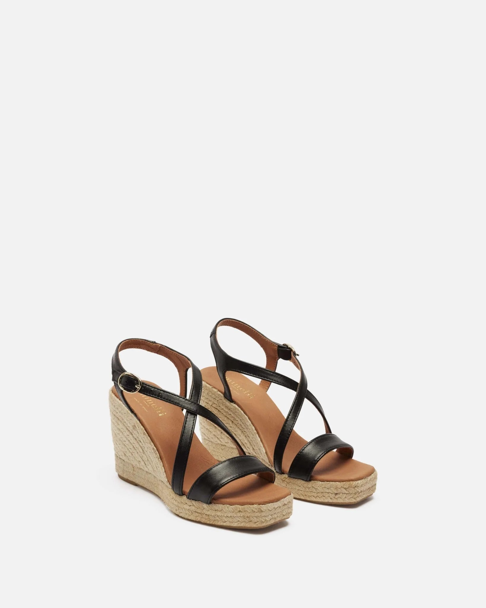 COMPENSEES CALINA - En cuir à talons noir
