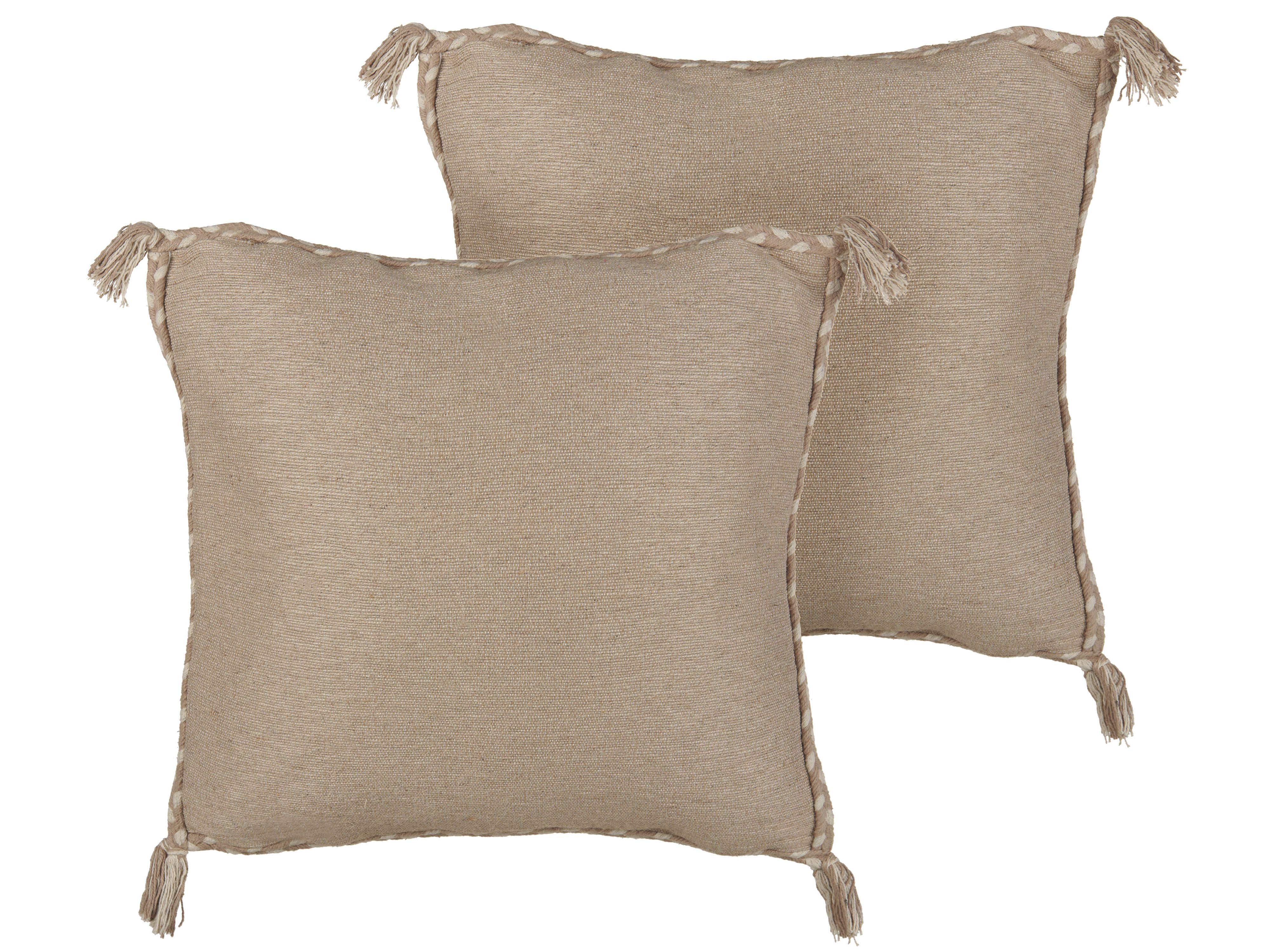 Set of 2 Decorative Cushions ERIGERON Jute 45 x 45 cm Beige Solid