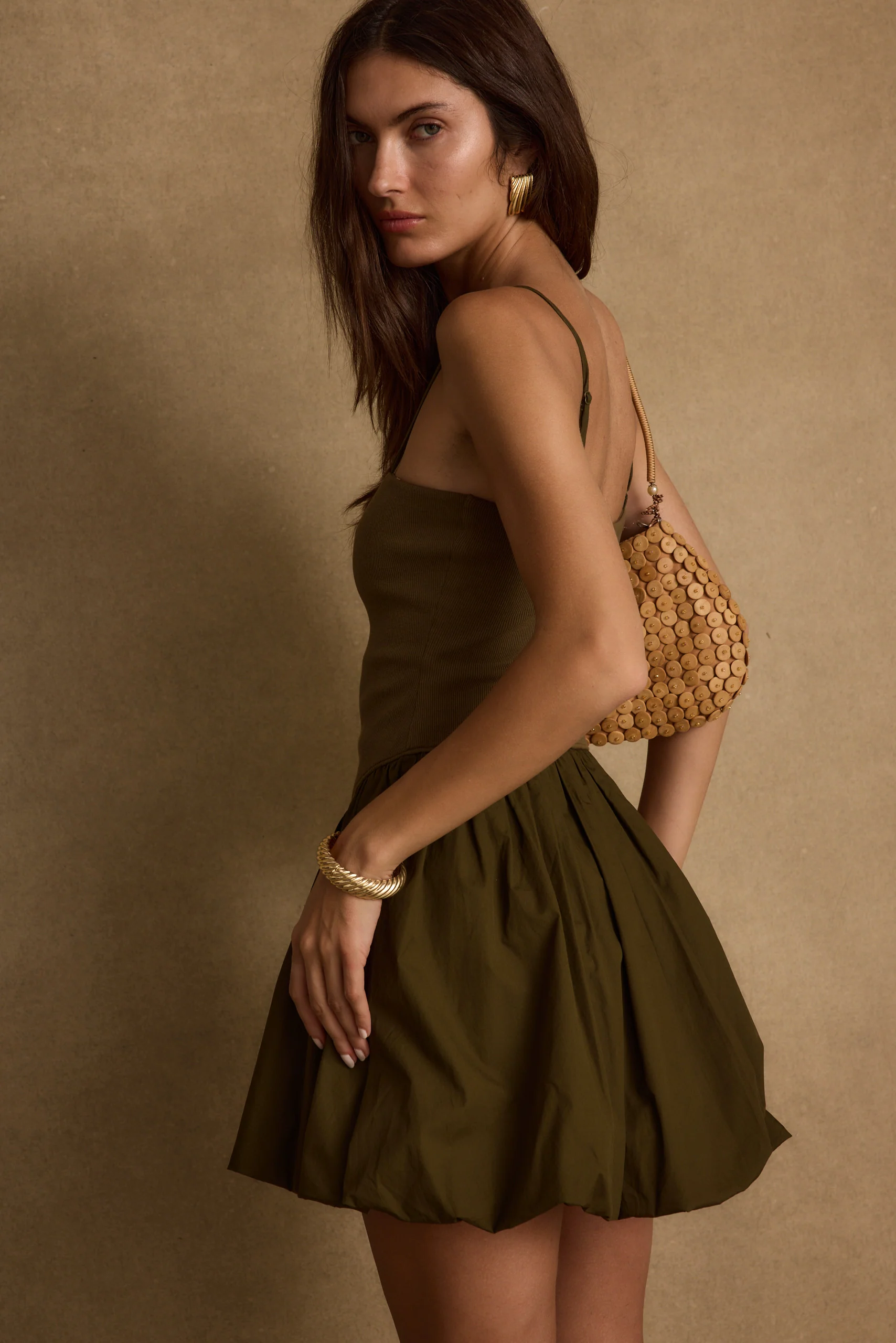 Eternal Olive Bubble Hem Mini Dress