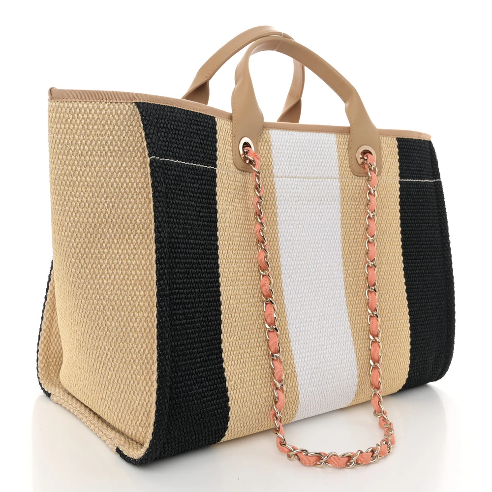 Black & Beige Chanel Deauville Mirror Quality Replica Handbag1:1High-quality replica