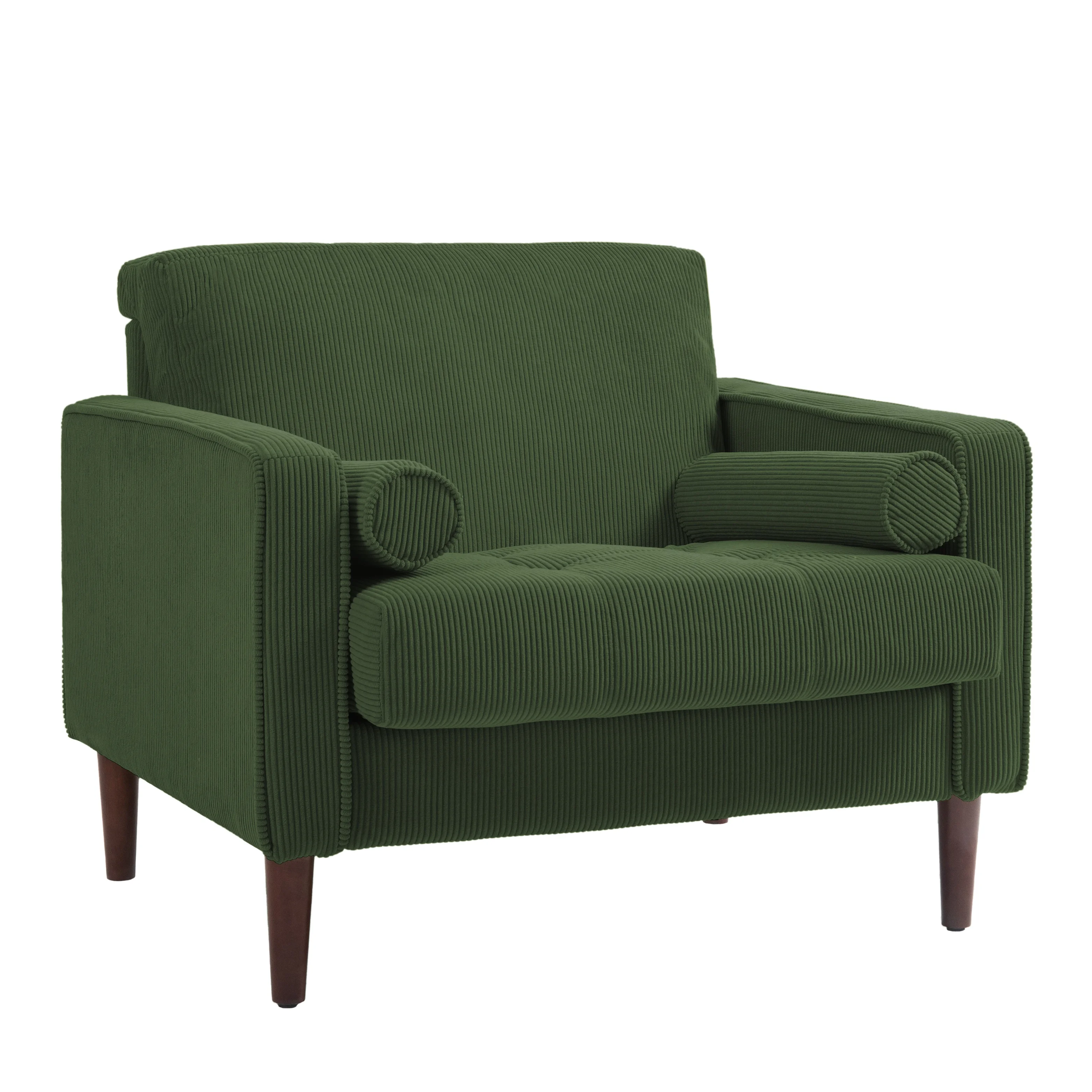 UIXE Corduroy Accent Chair Modern Upholstered Arm Chairs Comfy Reading Armchair with Pillow Armrest Tufted Living Room Single Sofa Lounge Seat, Yellow - Image 19