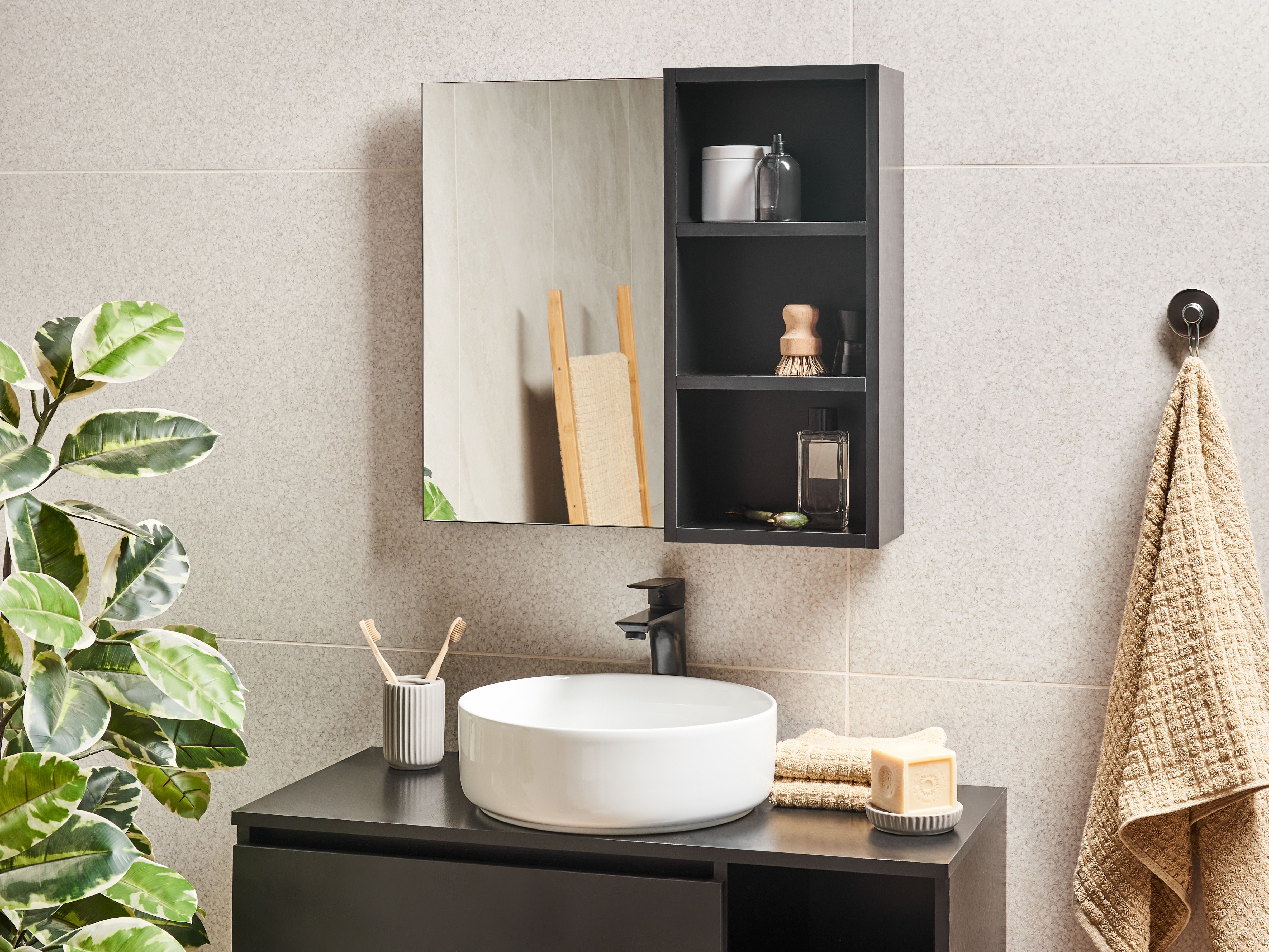 Bathroom Wall Mounted Mirror Cabinet JOINVILLE 60 cm Black
